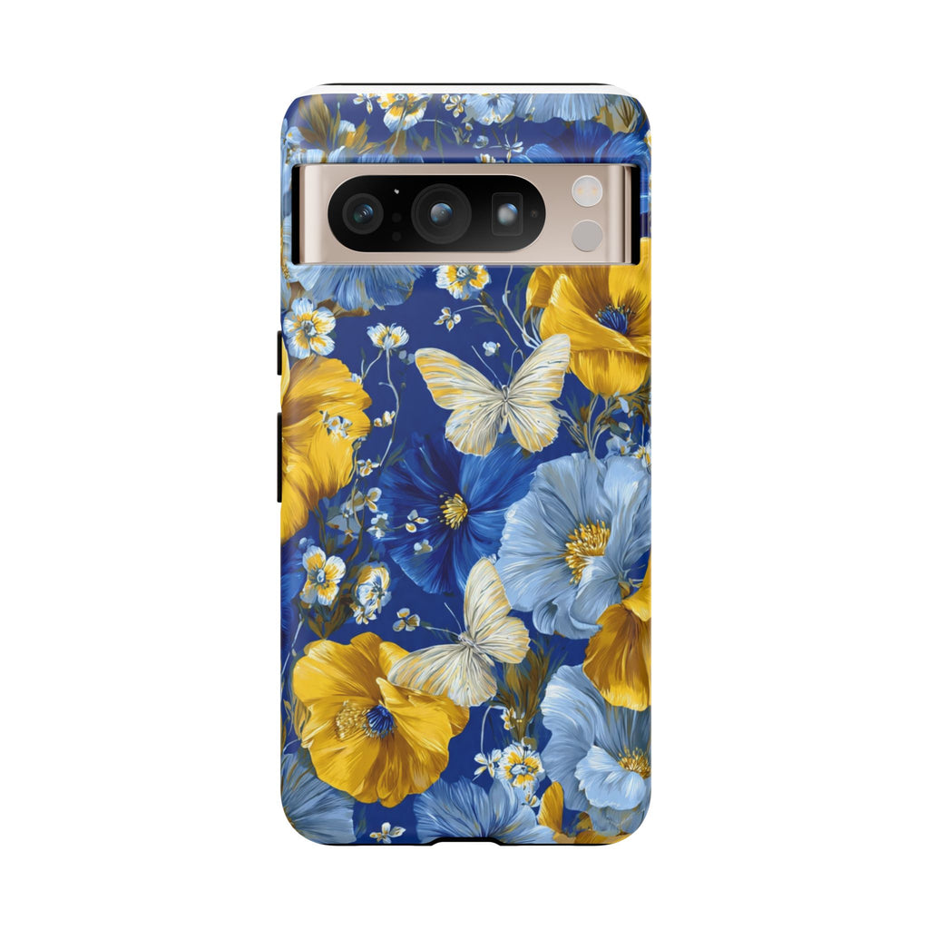 Floral Butterflies Phone Case — Blue & Yellow Tough Protective Cover