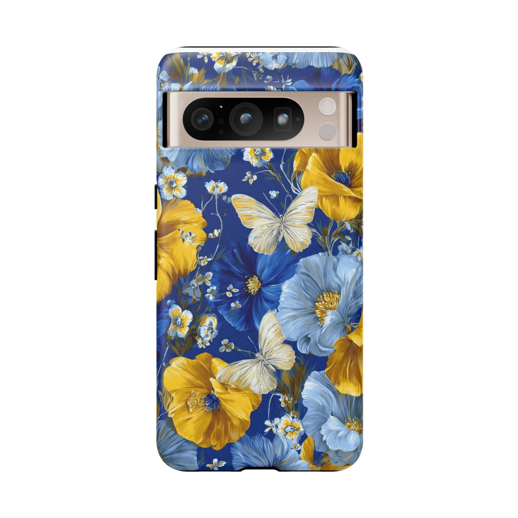 Floral Butterflies Phone Case — Blue & Yellow Tough Protective Cover