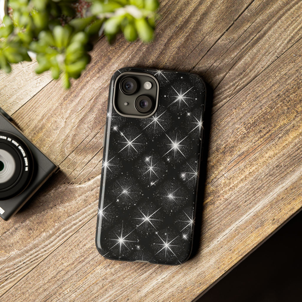 Galaxy Sparkle Tough Phone Case — Black Starfield Protective Cover