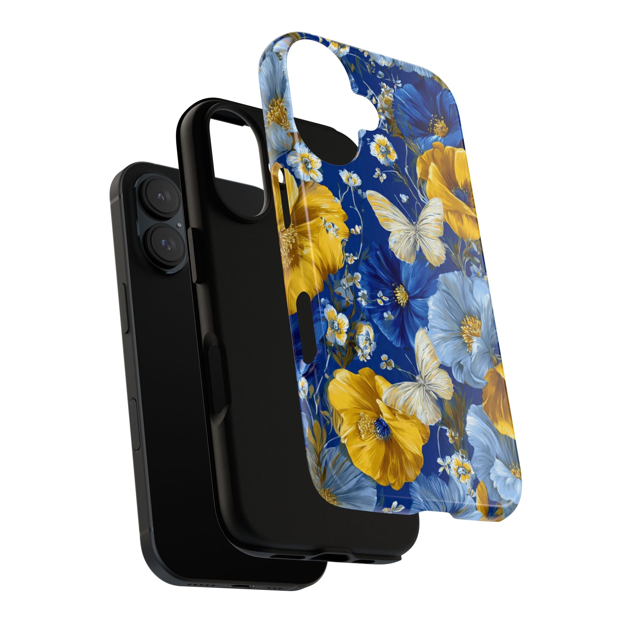 Floral Butterflies Phone Case — Blue & Yellow Tough Protective Cover