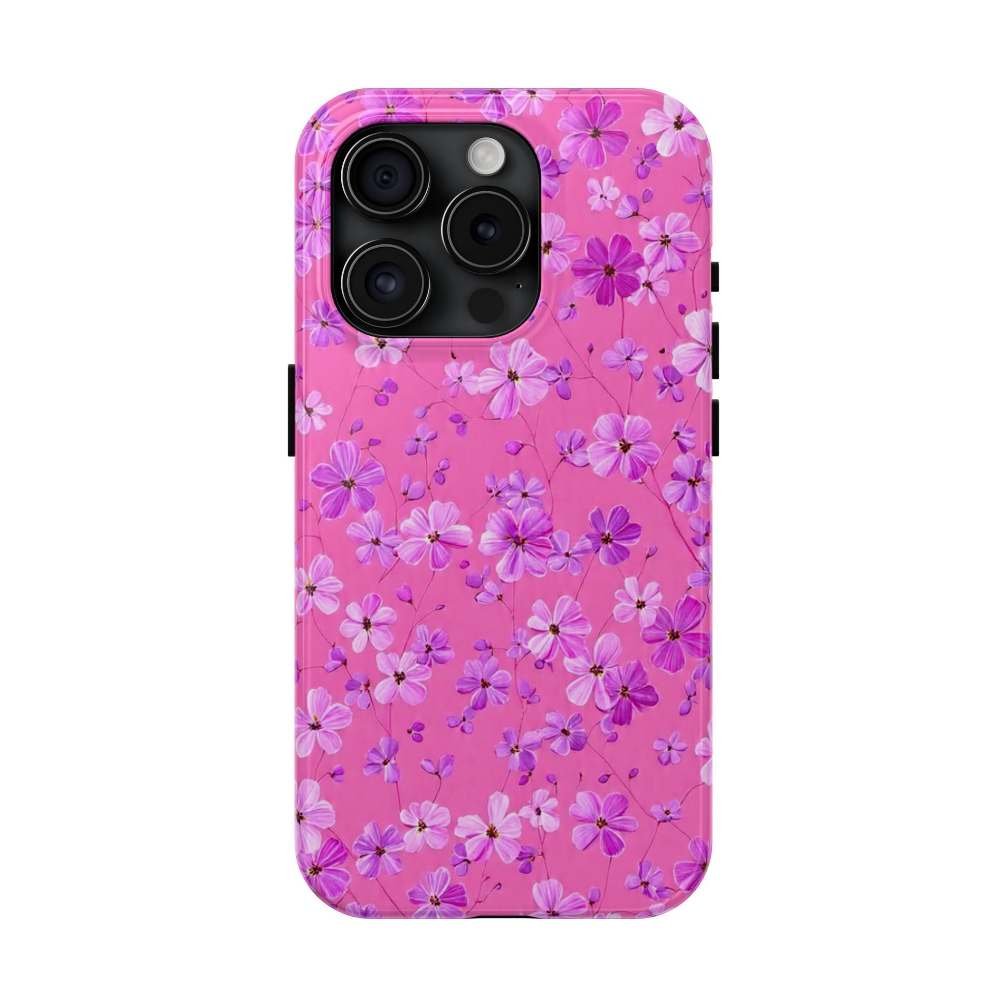 Pink Floral Tough Phone Case — Cute Purple Blossom Protective Cover