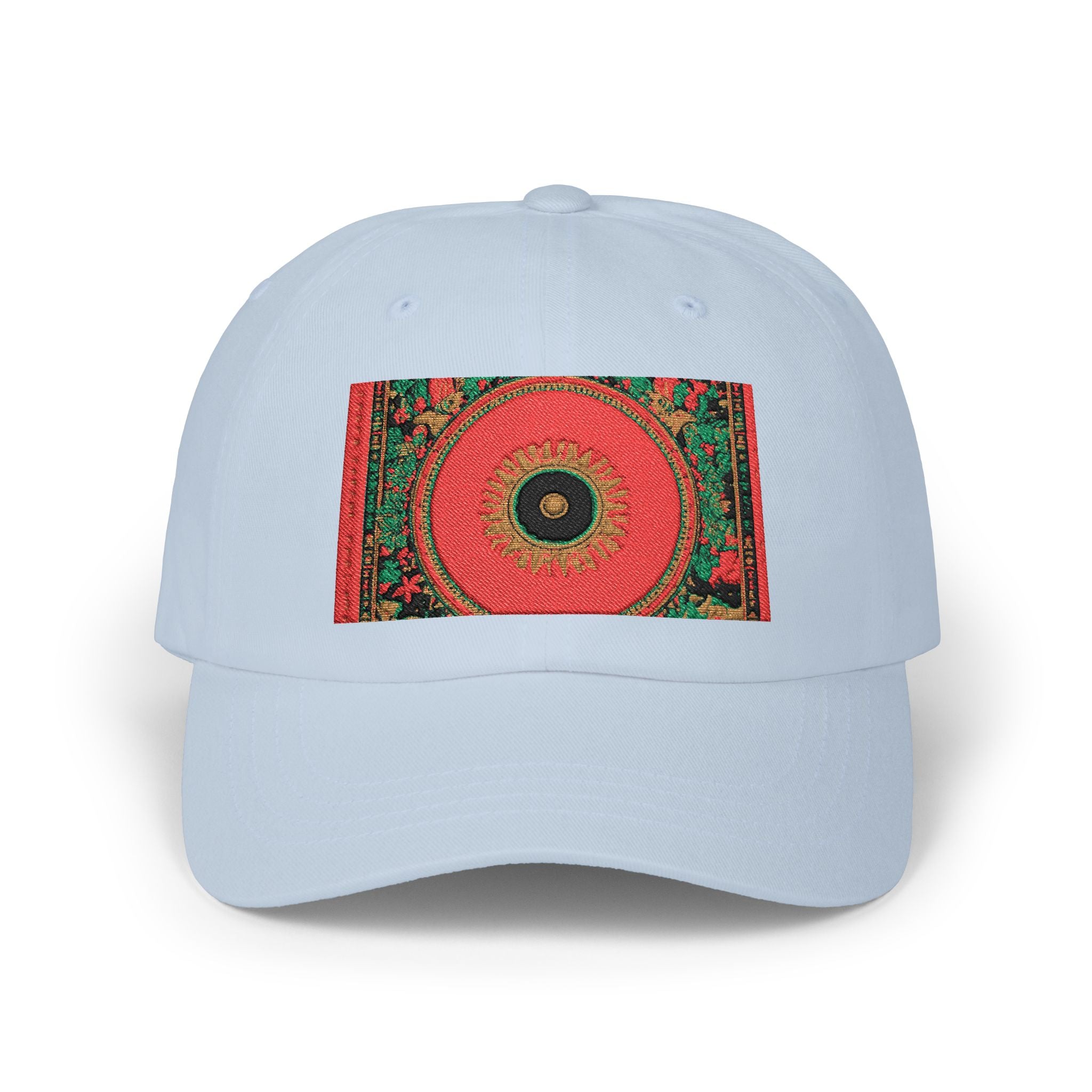 Floral Mandala Dad Cap - Vibrant Red Garden Circle Embroidered Hat