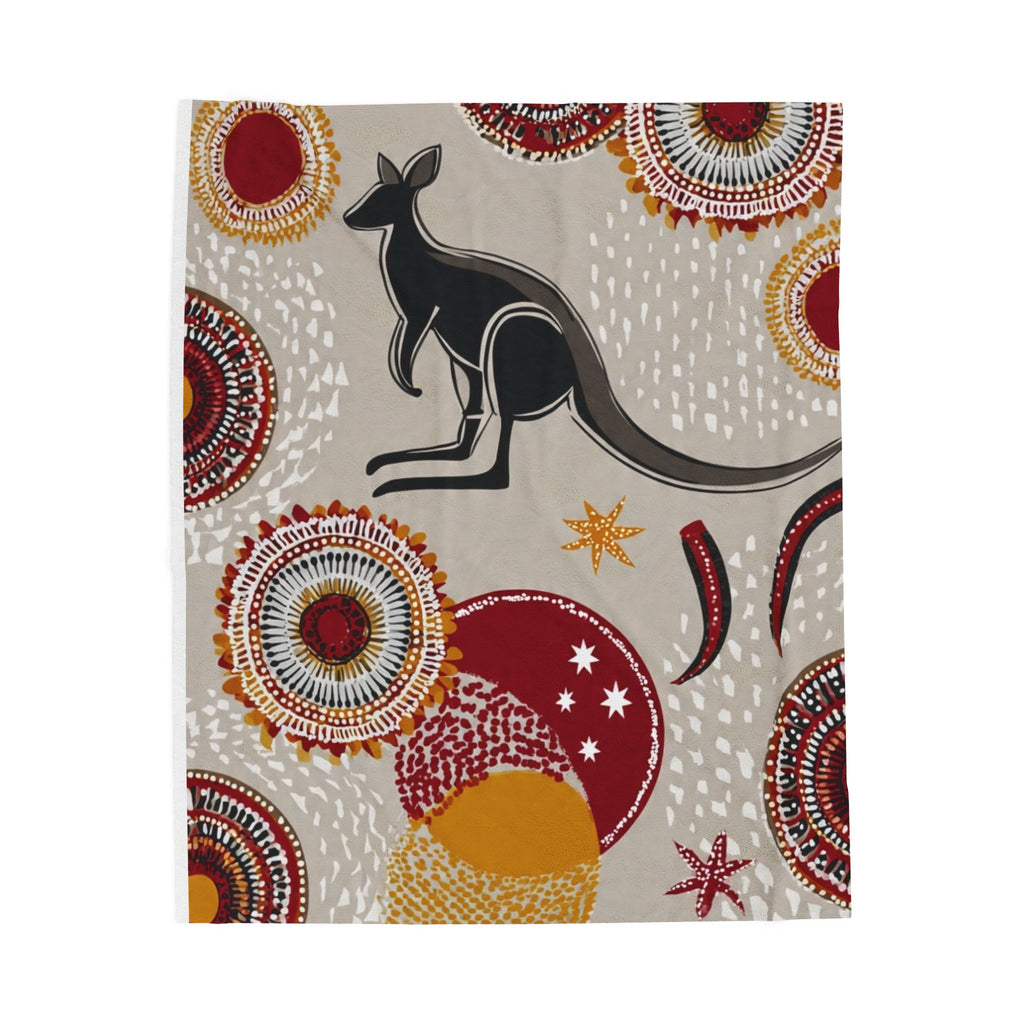 Kangaroo Dreamscape Velveteen Plush Blanket — Cozy Aboriginal Dot Art Throw