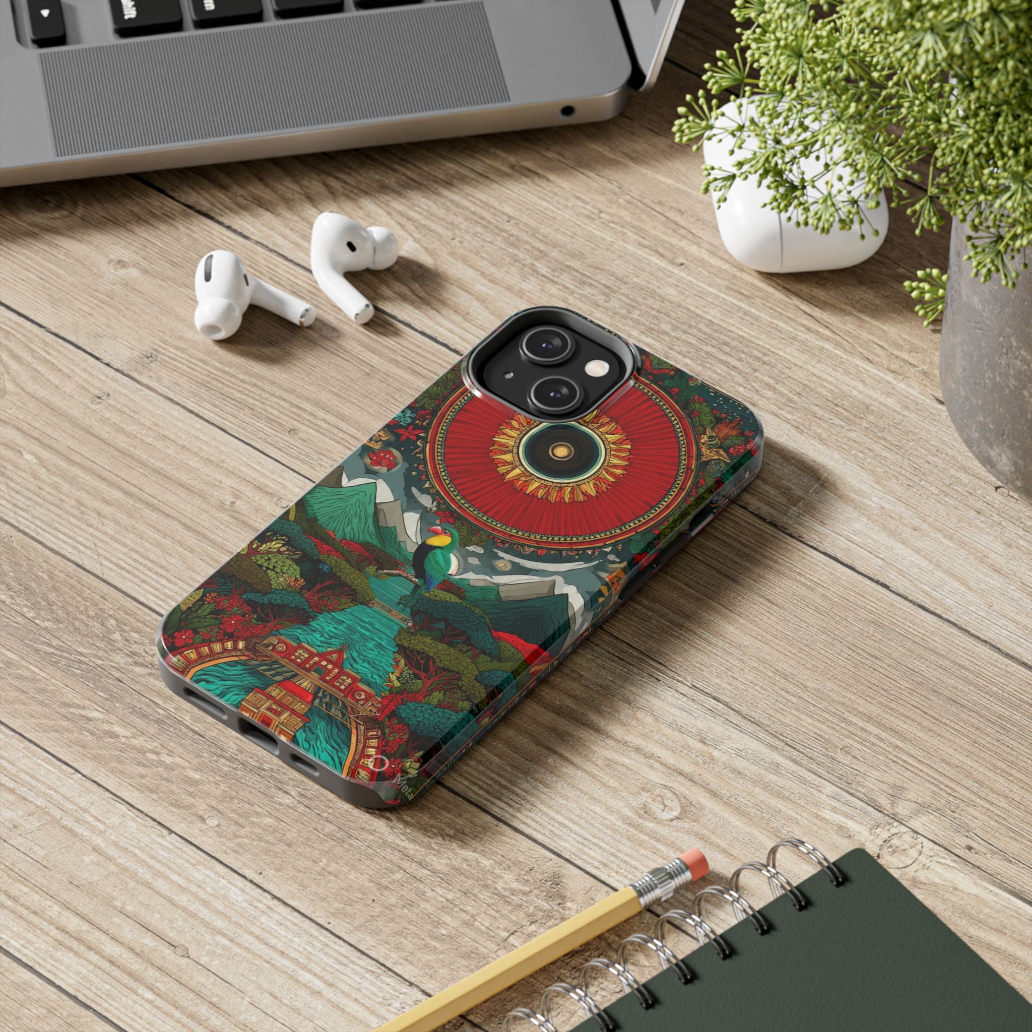 Tough Phone Case — Vibrant Tropical Mountain Bird Design