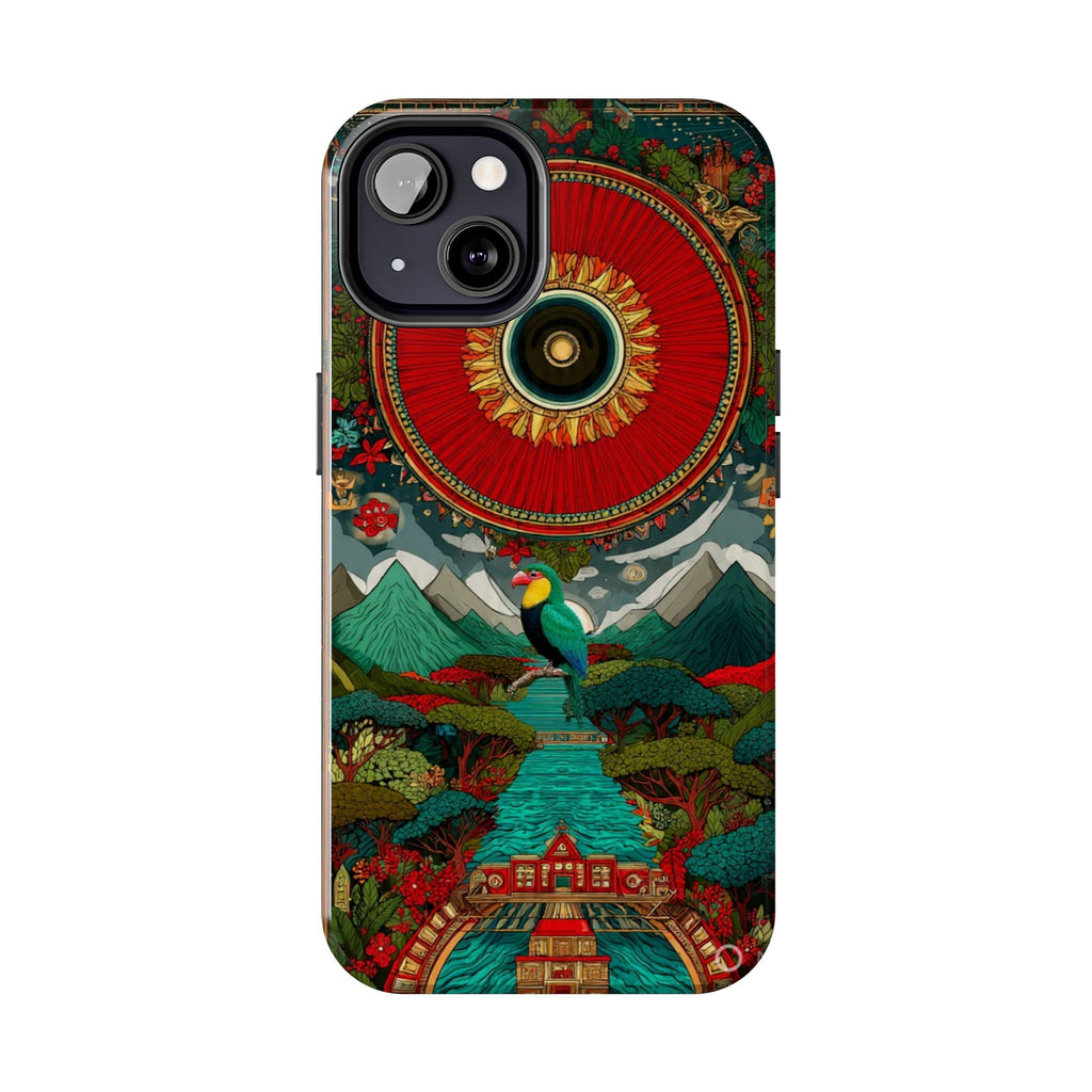 Tough Phone Case — Vibrant Tropical Mountain Bird Design