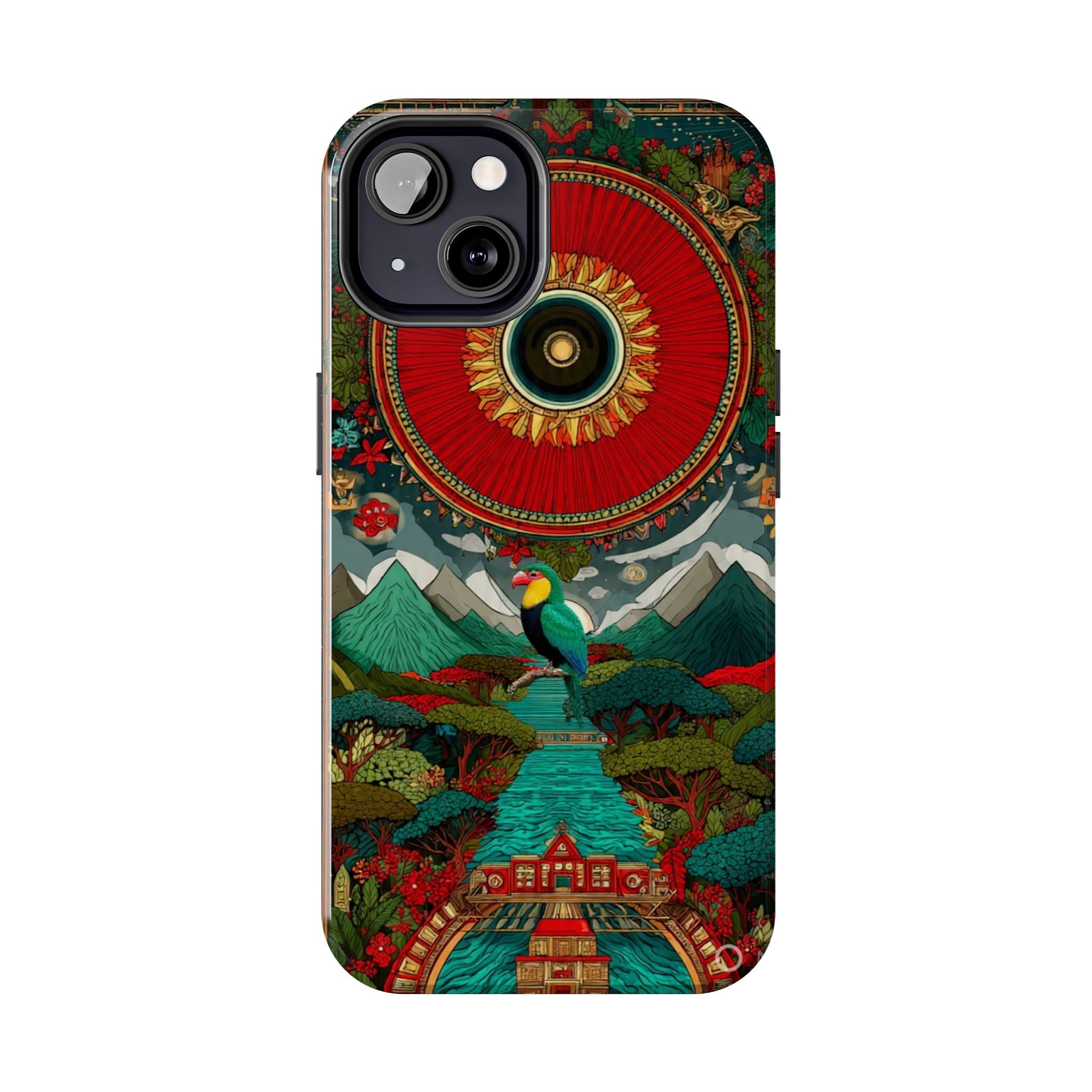 Tough Phone Case — Vibrant Tropical Mountain Bird Design