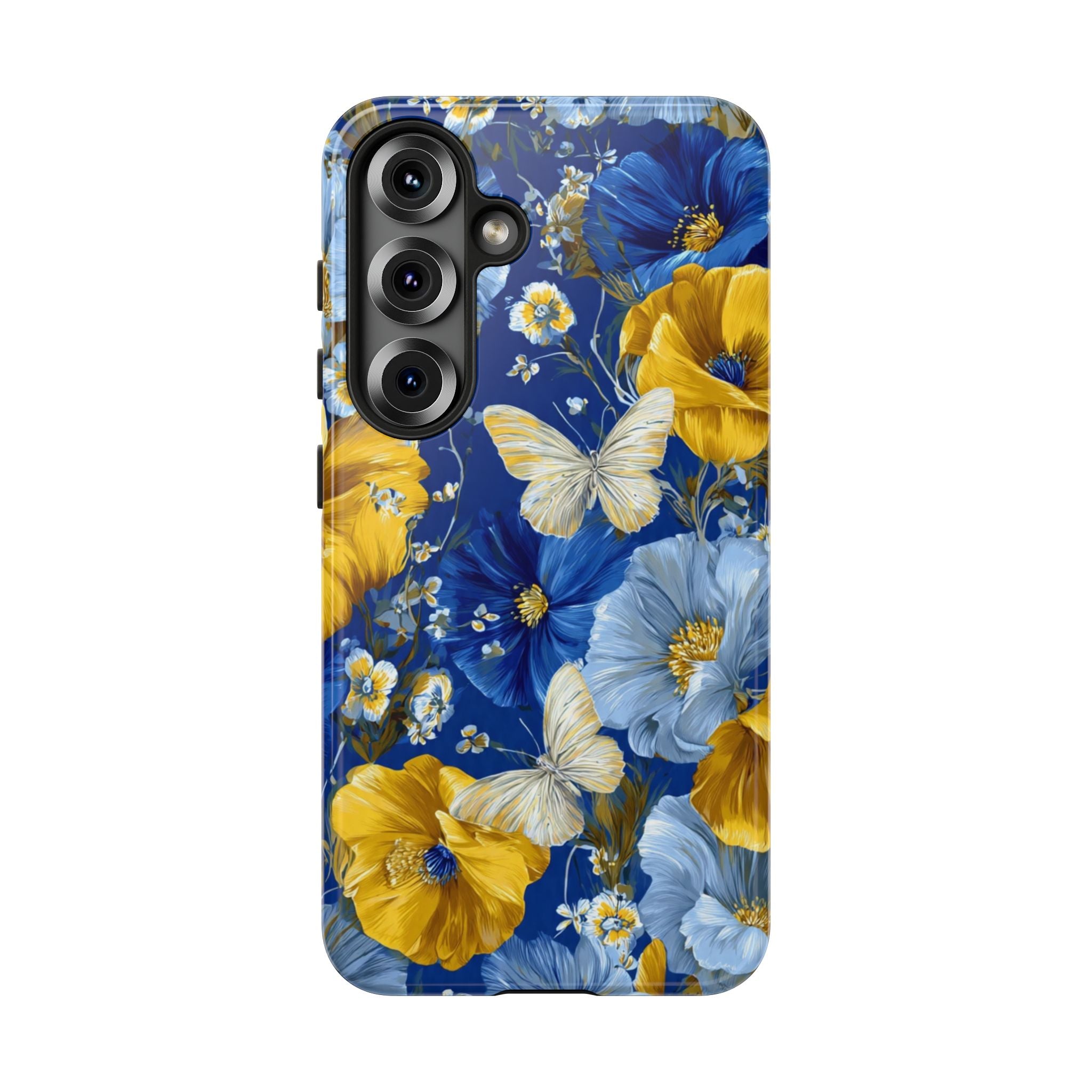 Floral Butterflies Phone Case — Blue & Yellow Tough Protective Cover