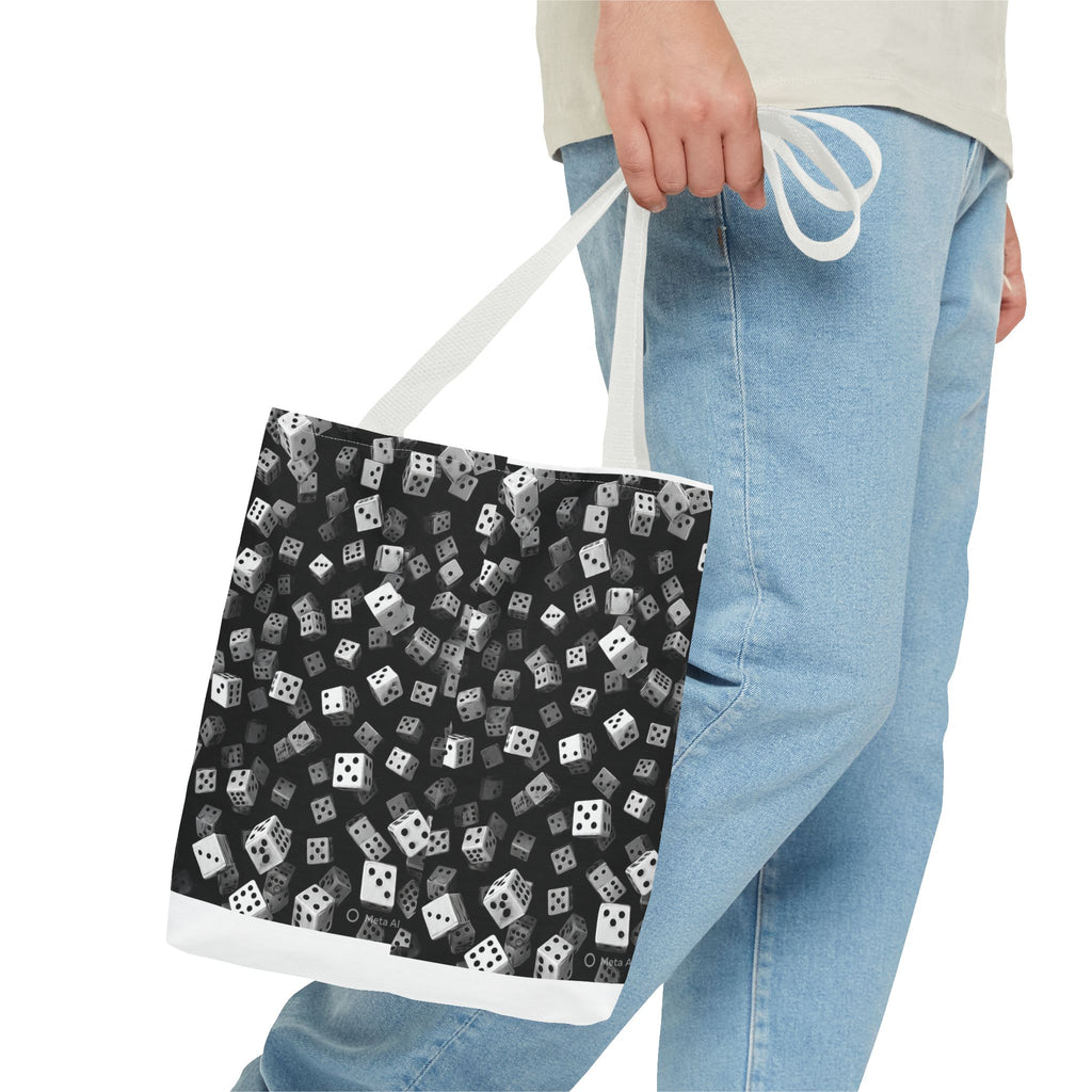 Dice Pattern Tote Bag — Black & White Gaming Dice All-Over Print
