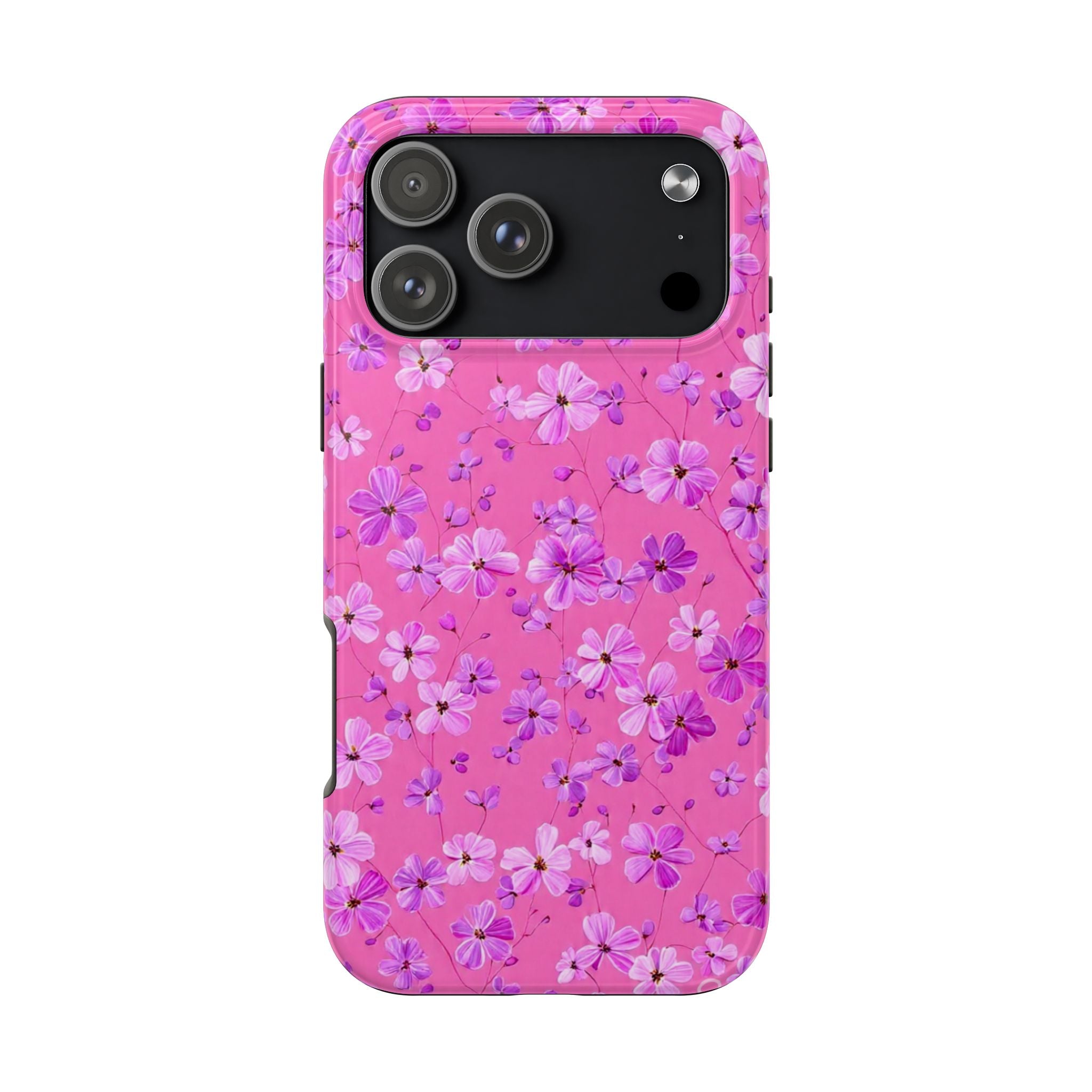 Pink Floral Tough Phone Case — Cute Purple Blossom Protective Cover