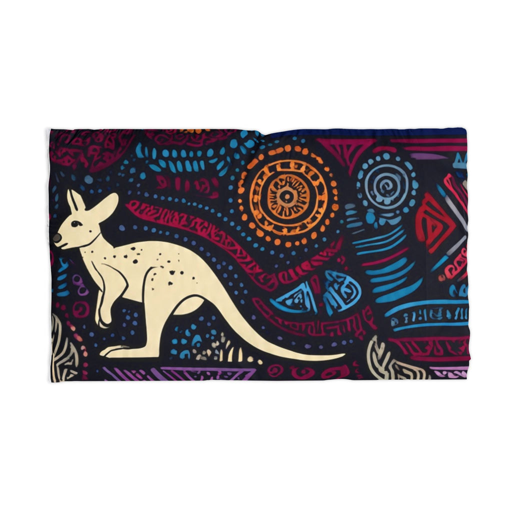 Kangaroo Aboriginal Art Microfiber Pillowcase — Boho Indigenous Pattern