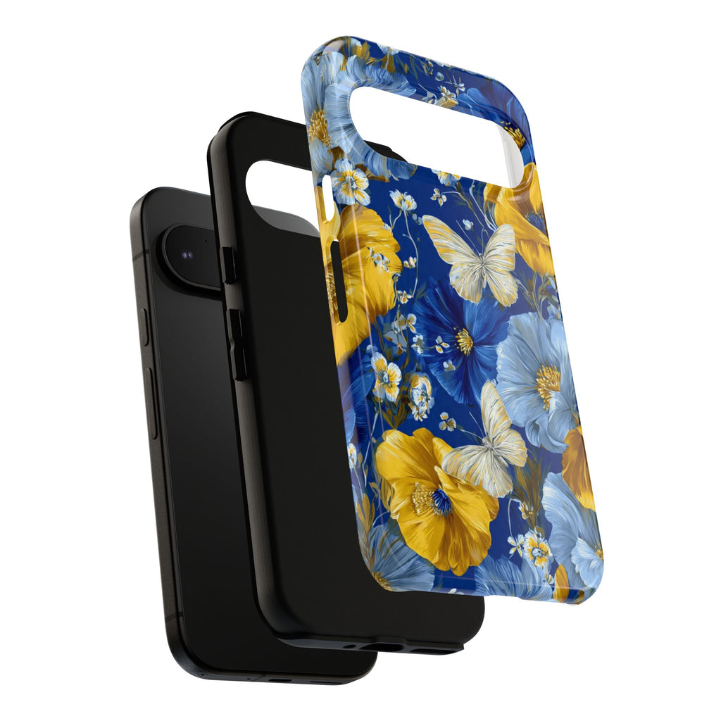 Floral Butterflies Phone Case — Blue & Yellow Tough Protective Cover