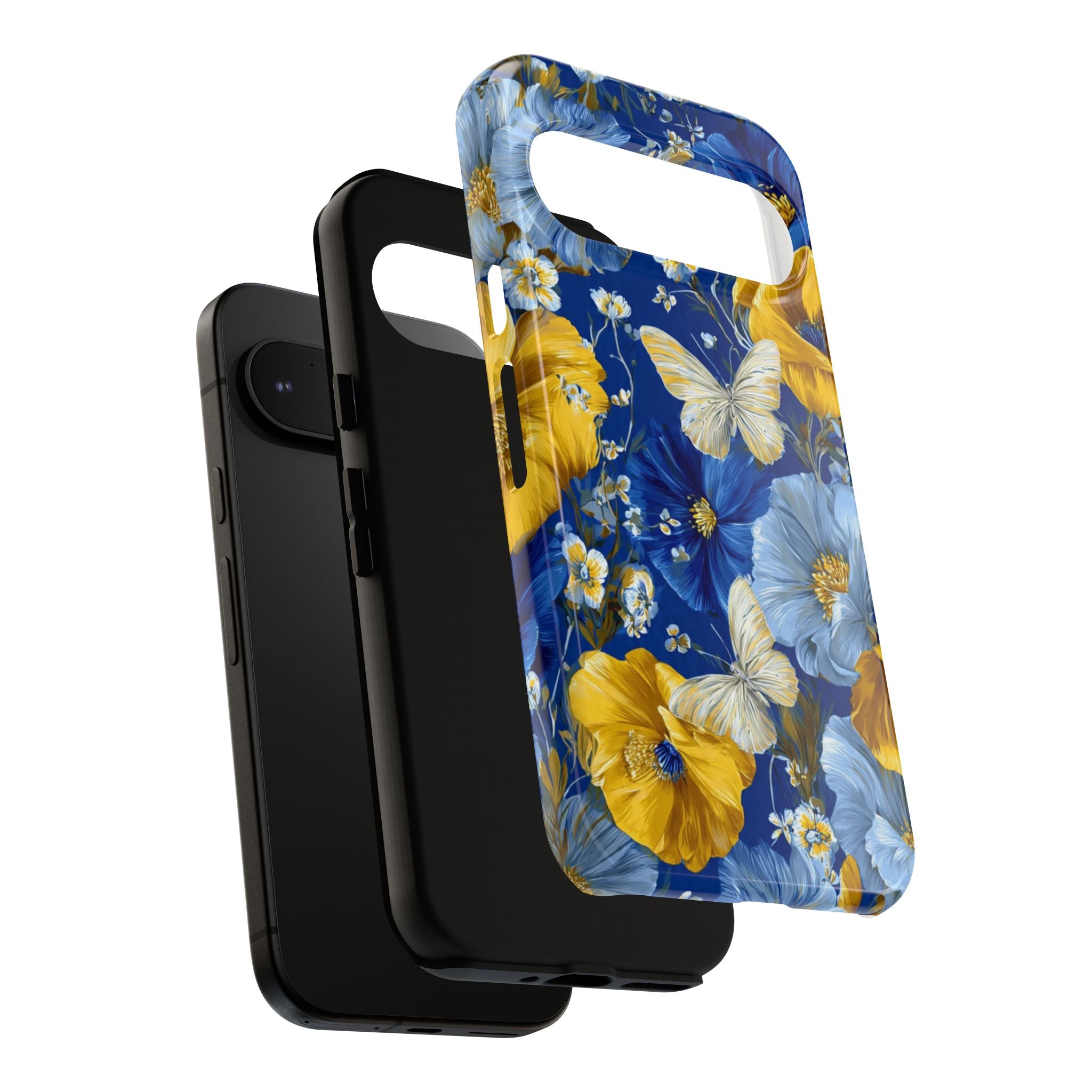 Floral Butterflies Phone Case — Blue & Yellow Tough Protective Cover