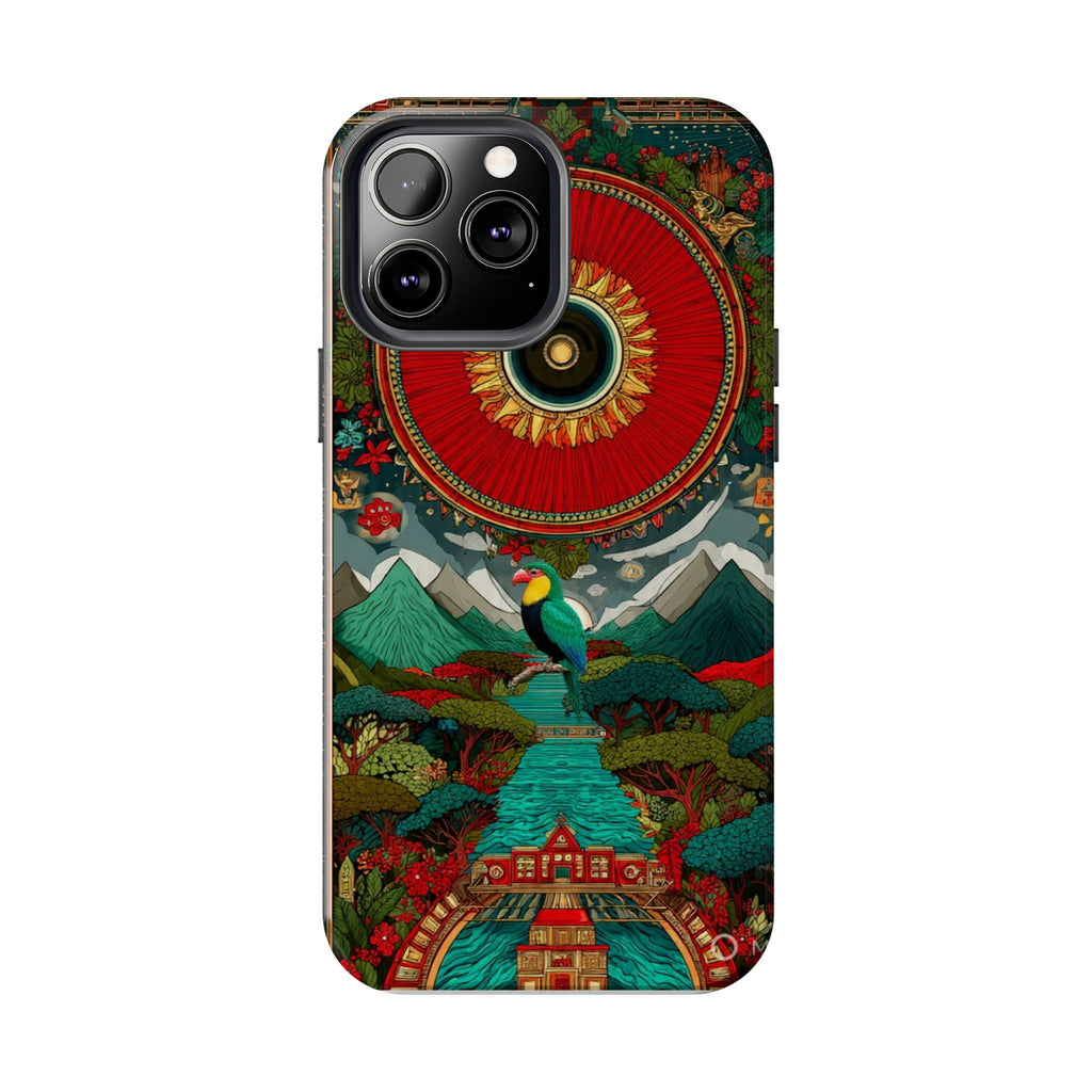 Tough Phone Case — Vibrant Tropical Mountain Bird Design