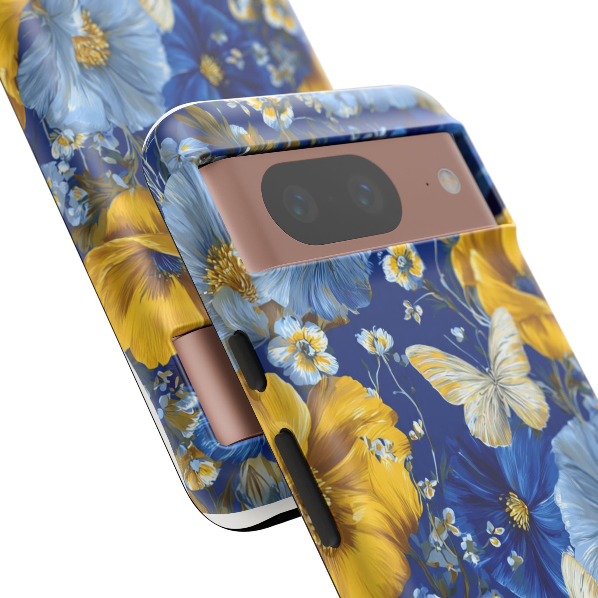 Floral Butterflies Phone Case — Blue & Yellow Tough Protective Cover