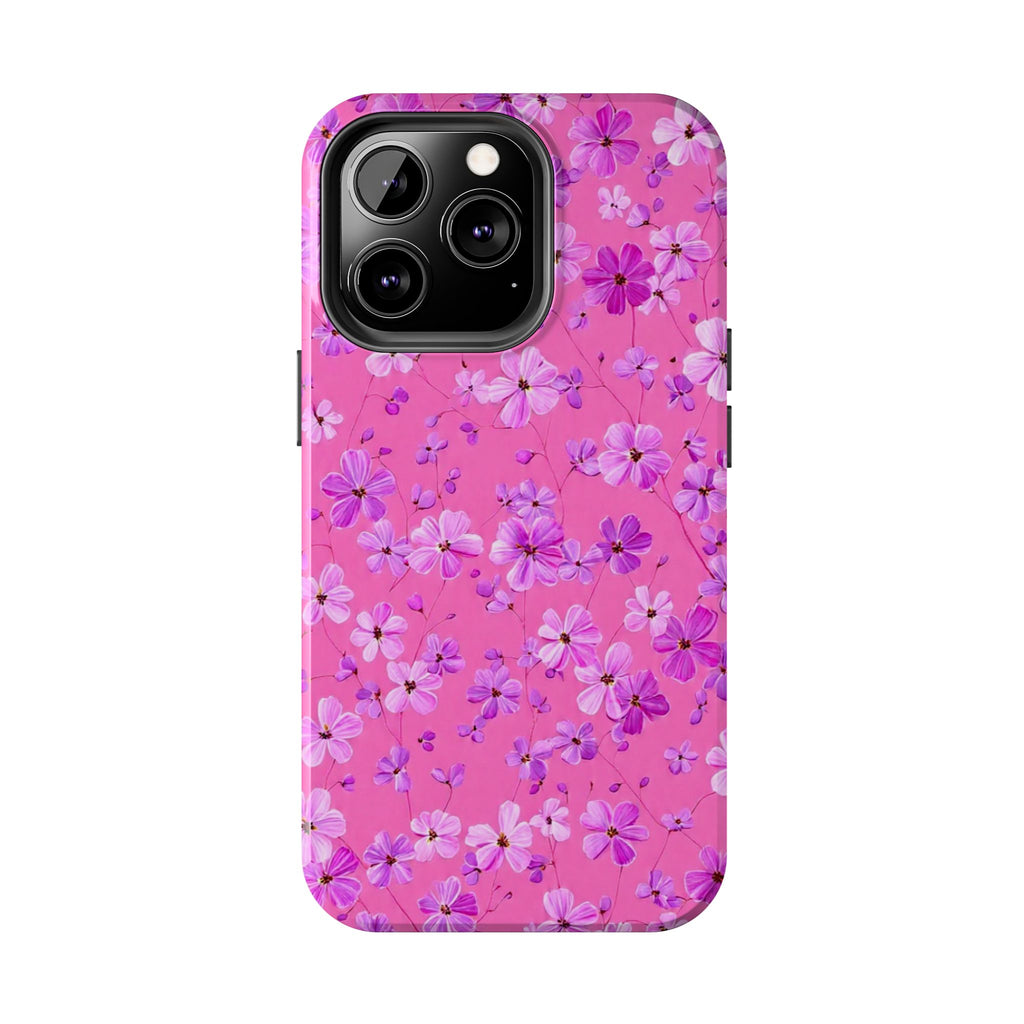 Pink Floral Tough Phone Case — Cute Purple Blossom Protective Cover