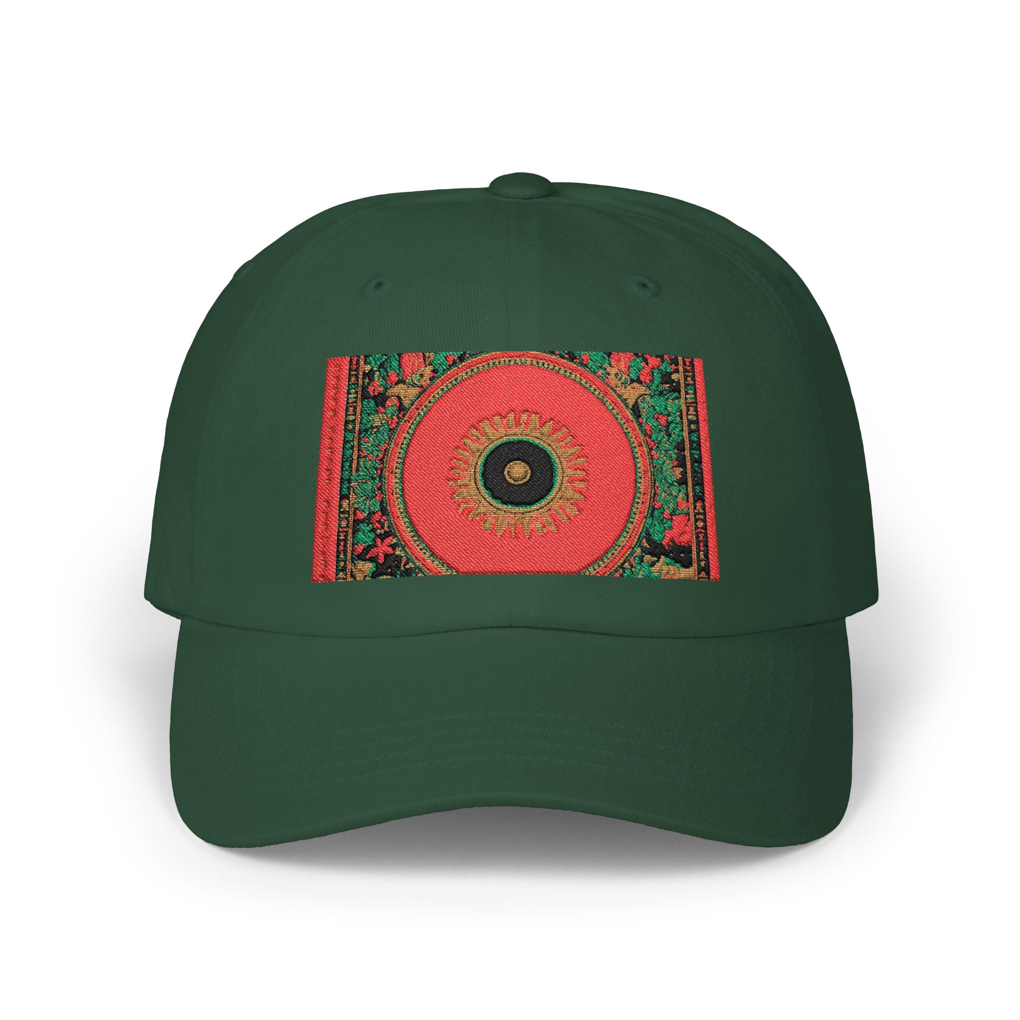 Floral Mandala Dad Cap - Vibrant Red Garden Circle Embroidered Hat