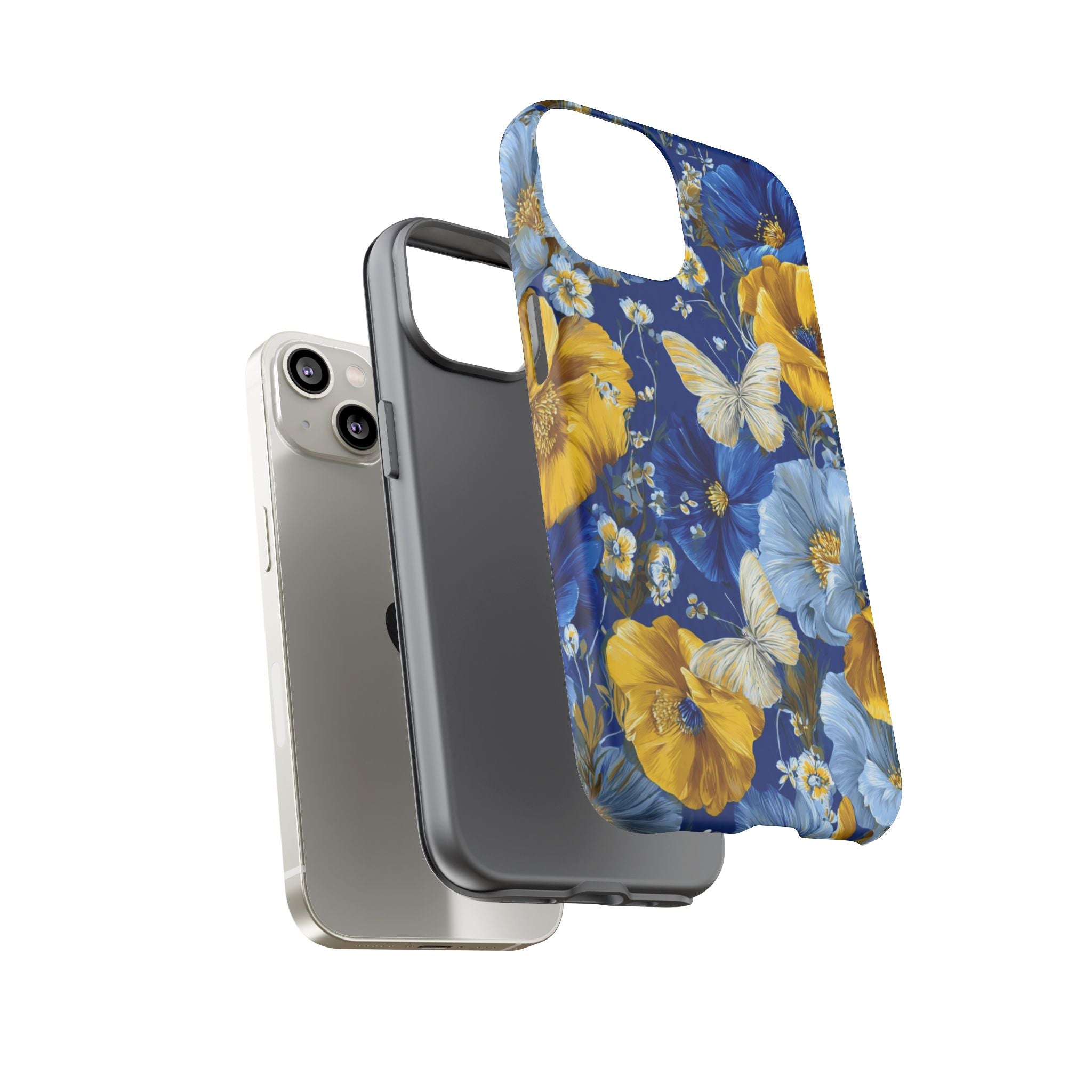 Floral Butterflies Phone Case — Blue & Yellow Tough Protective Cover