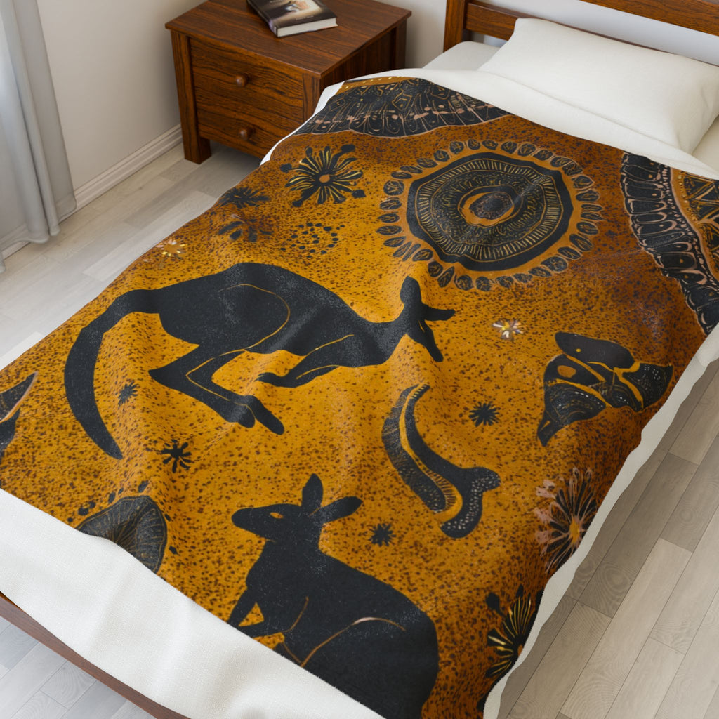 Bohemian Kangaroo Velveteen Plush Blanket — Warm Aussie-Inspired Throw