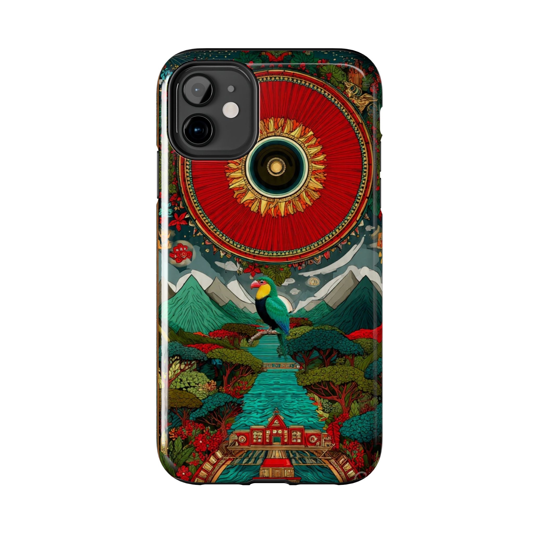 Tough Phone Case — Vibrant Tropical Mountain Bird Design