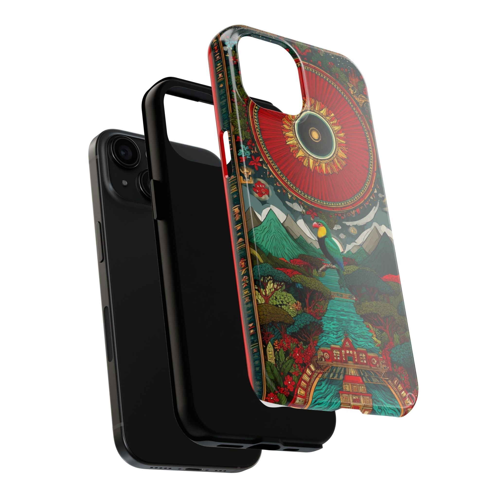 Tough Phone Case — Vibrant Tropical Mountain Bird Design