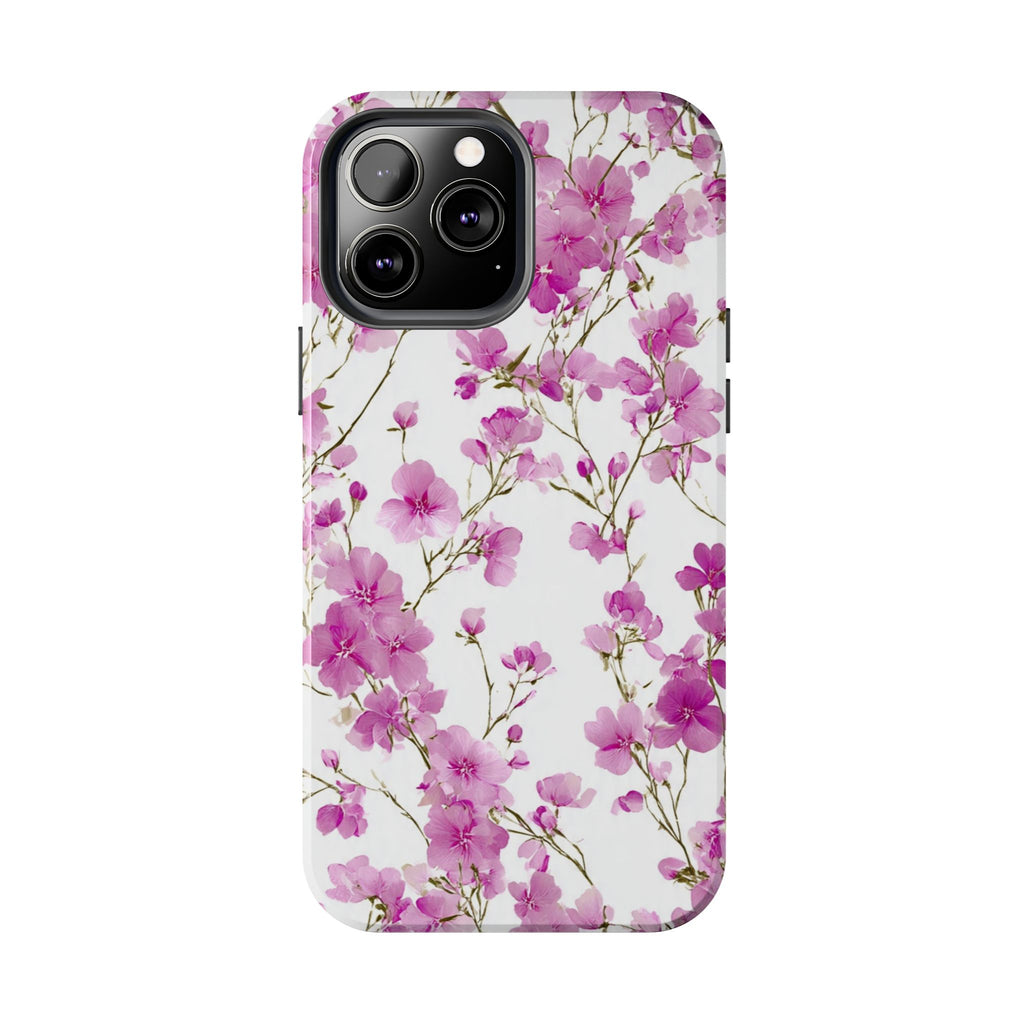 Floral Pink Blossoms Tough Phone Case — Durable Protective Phone Cover with Watercolor Cherry Blossom Design