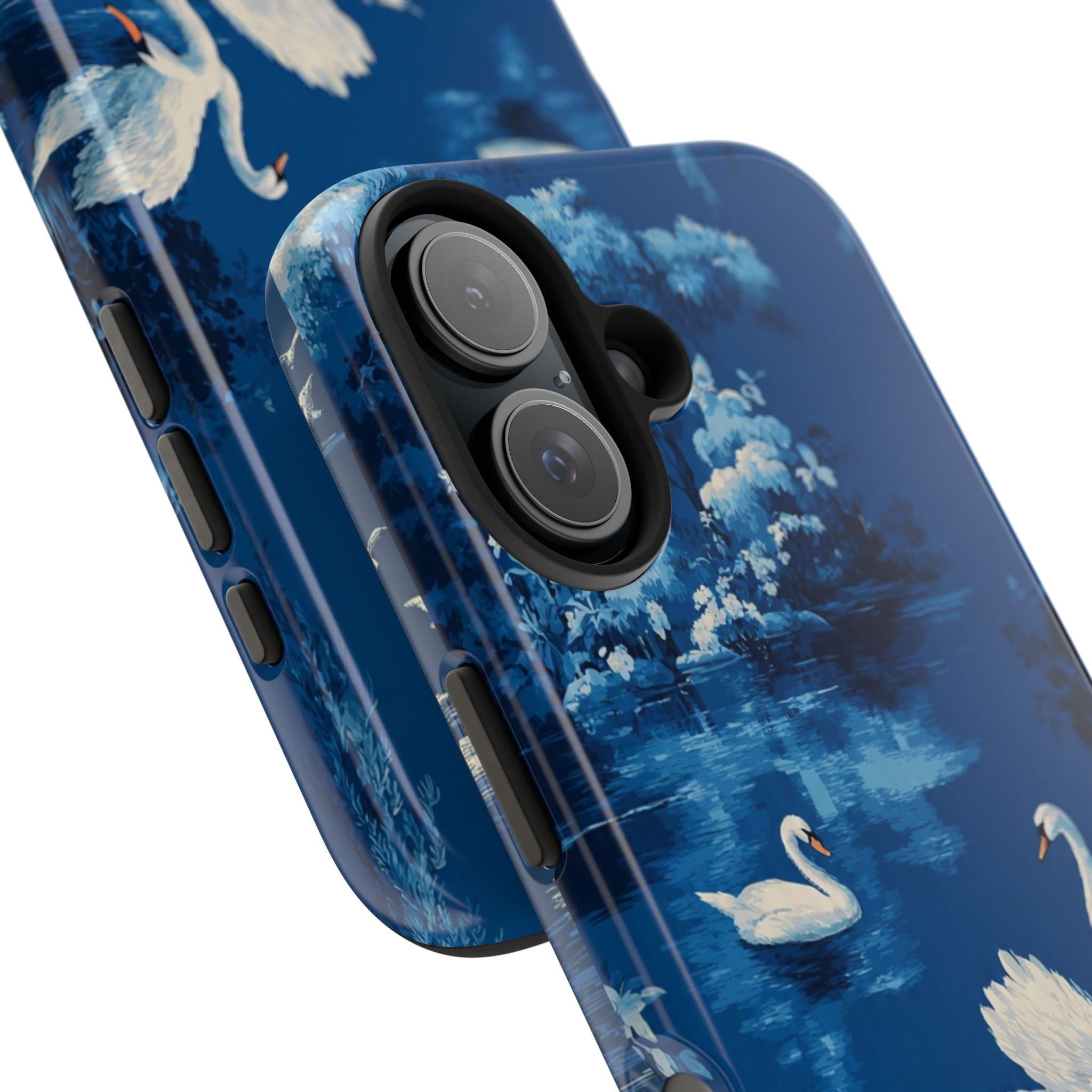 Swan Lake Tough Phone Case — Blue Vintage Swan Design, Durable Protective Cover