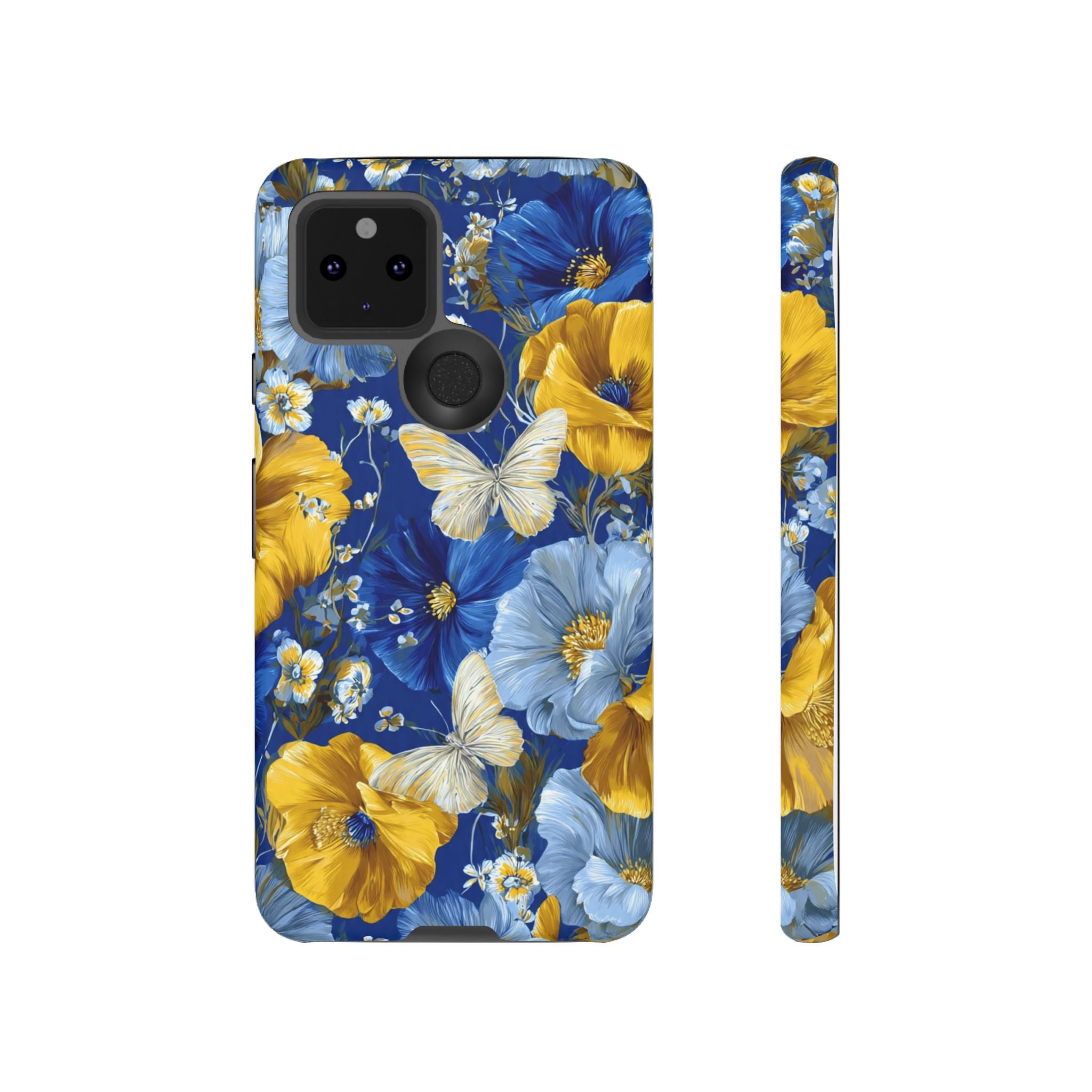 Floral Butterflies Phone Case — Blue & Yellow Tough Protective Cover