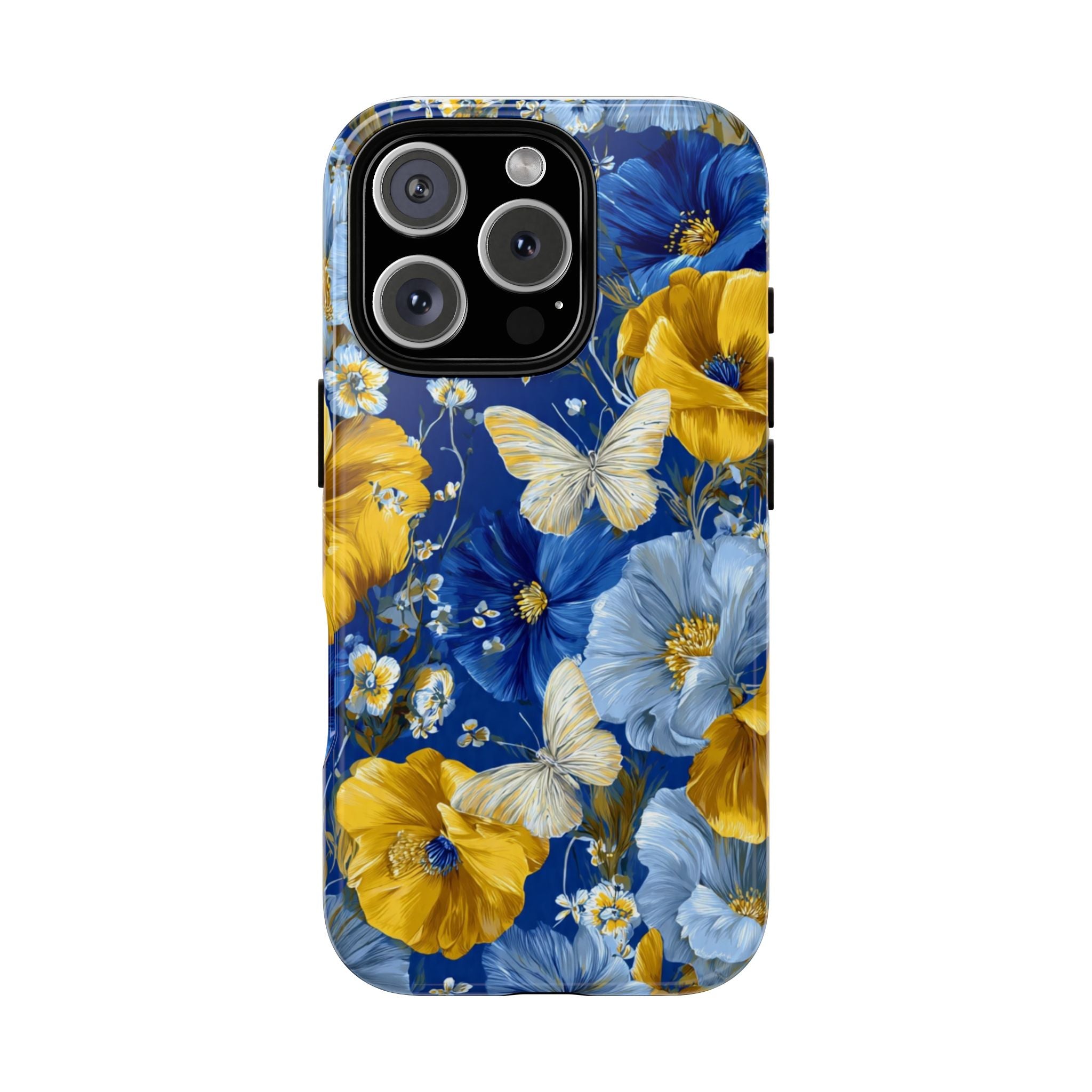 Floral Butterflies Phone Case — Blue & Yellow Tough Protective Cover