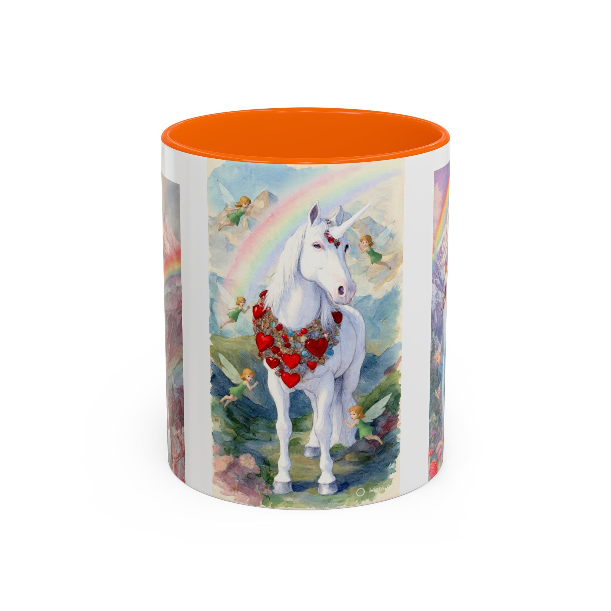 Unicorn Heart Rainbow Accent Coffee Mug — Magical White Unicorn with Heart Garland (11/15oz)