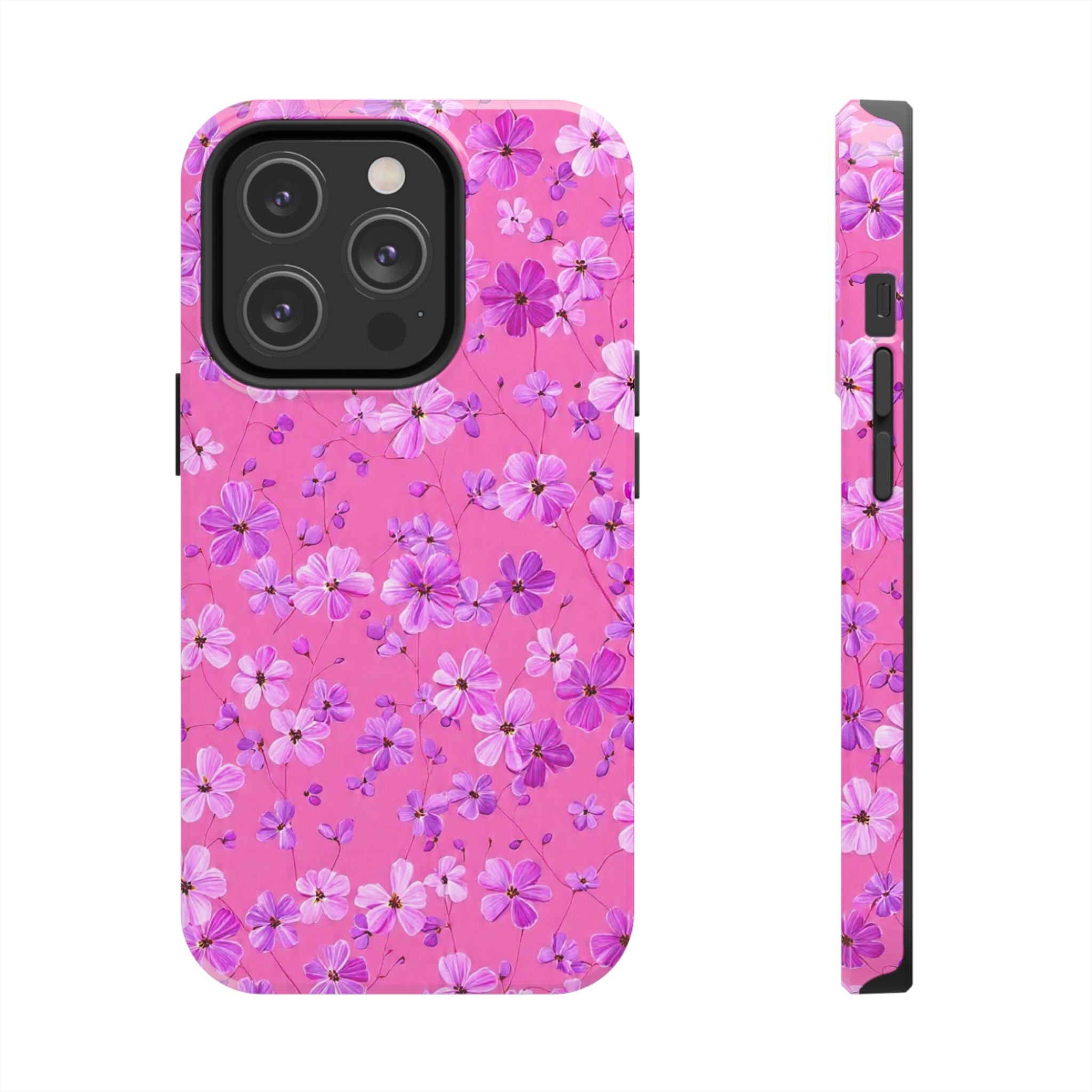 Pink Floral Tough Phone Case — Cute Purple Blossom Protective Cover