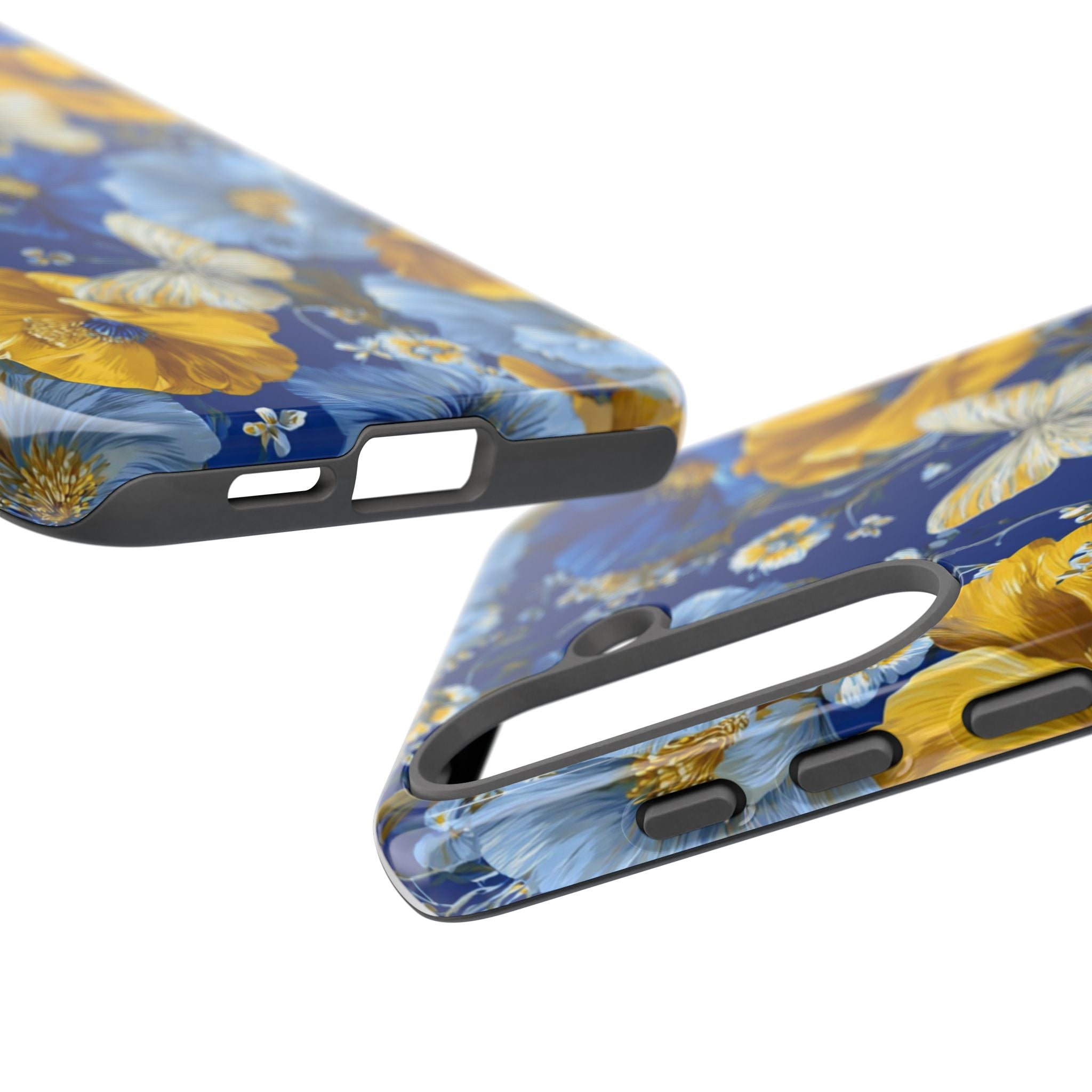 Floral Butterflies Phone Case — Blue & Yellow Tough Protective Cover