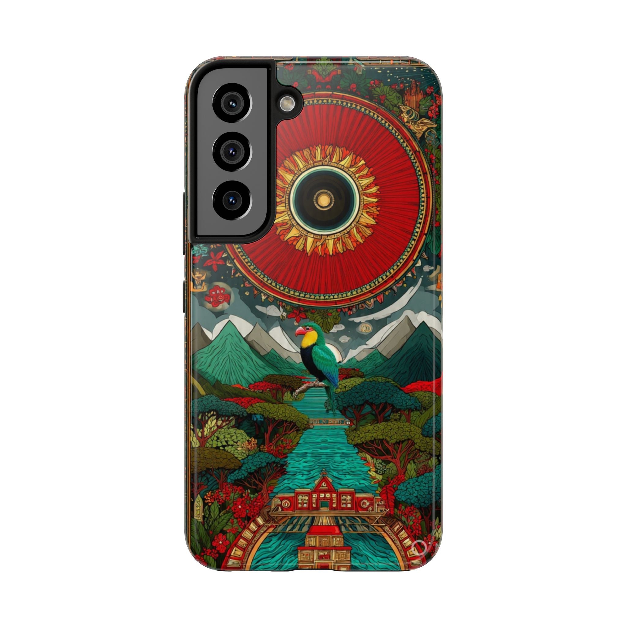 Tough Phone Case — Vibrant Tropical Mountain Bird Design