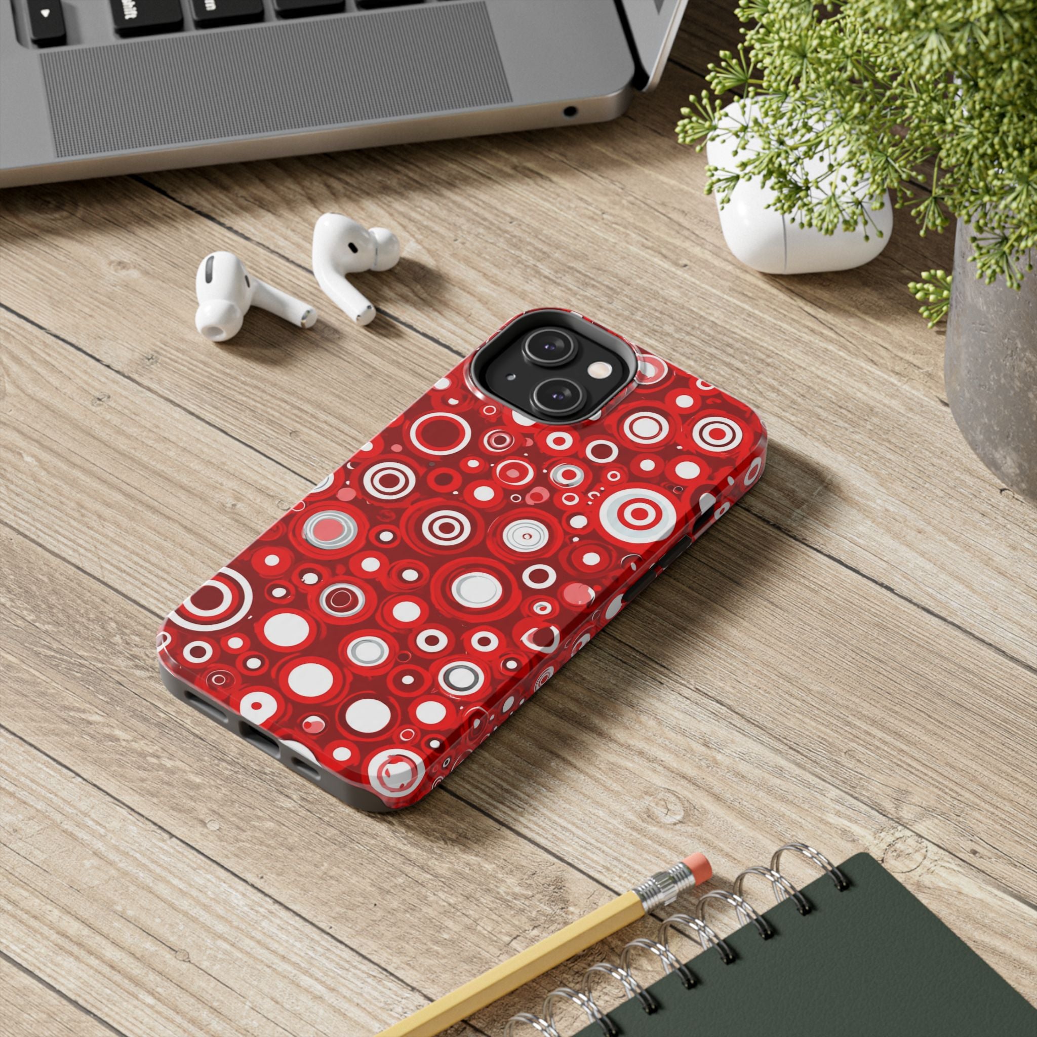 Red Retro Circles Tough Phone Case — Durable Shockproof Protective Cover