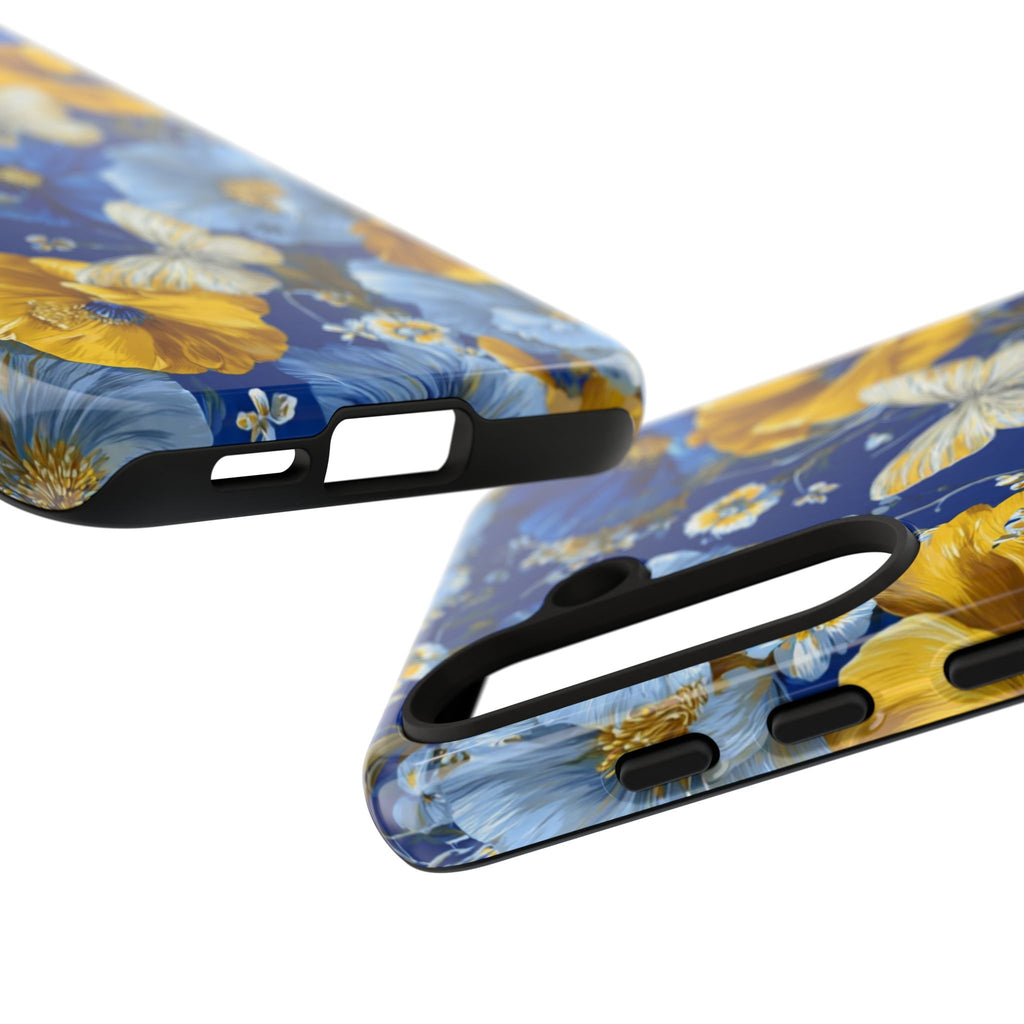 Floral Butterflies Phone Case — Blue & Yellow Tough Protective Cover