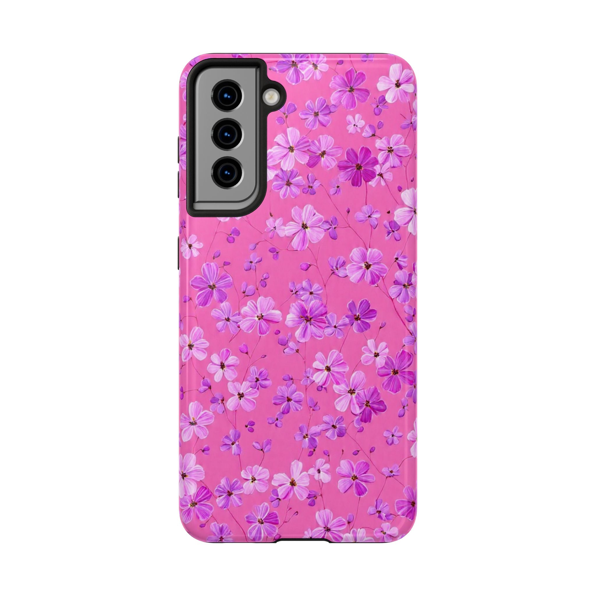Pink Floral Tough Phone Case — Cute Purple Blossom Protective Cover