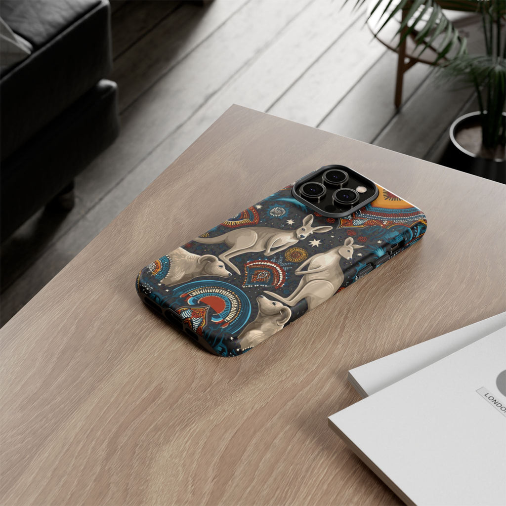 Kangaroo & Boomerang Tough Phone Case — Australian Wildlife Pattern