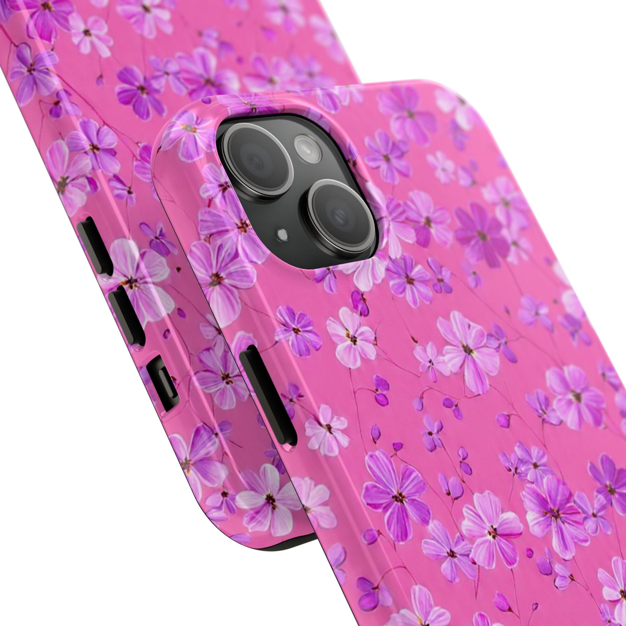 Pink Floral Tough Phone Case — Cute Purple Blossom Protective Cover