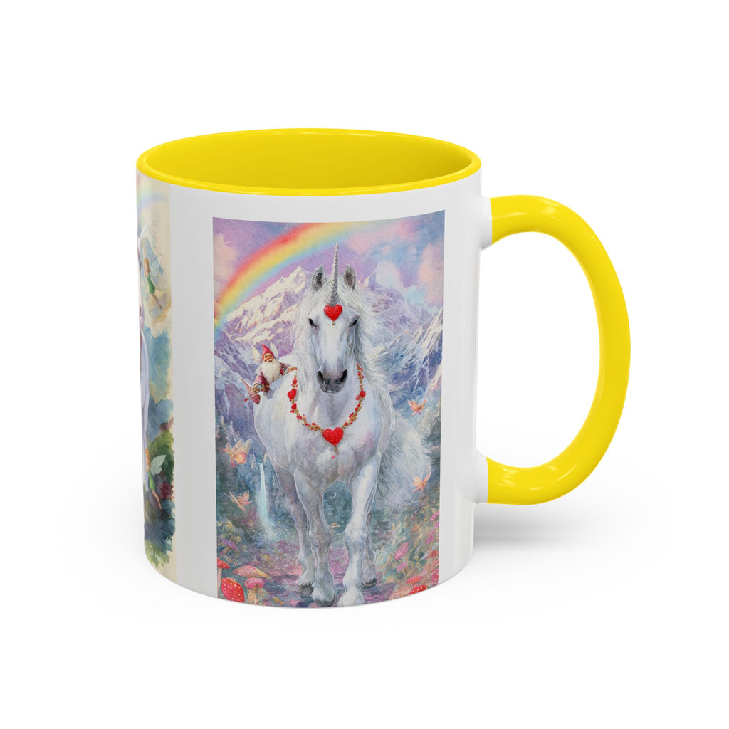 Unicorn Heart Rainbow Accent Coffee Mug — Magical White Unicorn with Heart Garland (11/15oz)