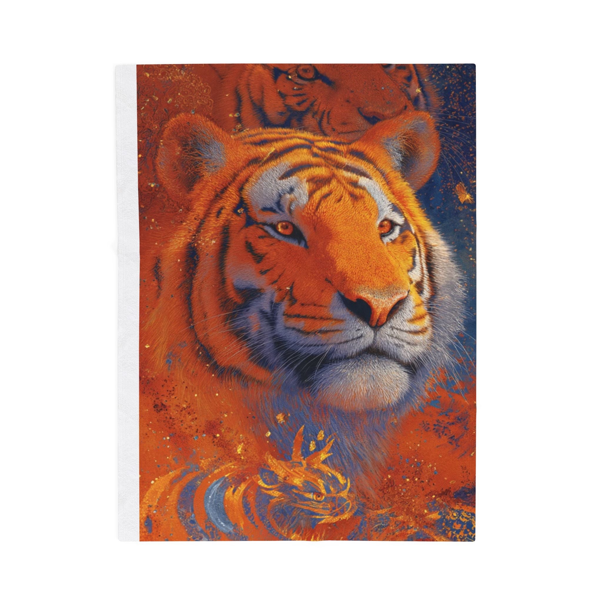 Tiger Portrait Velveteen Plush Blanket — Cozy Vibrant Wildlife Throw