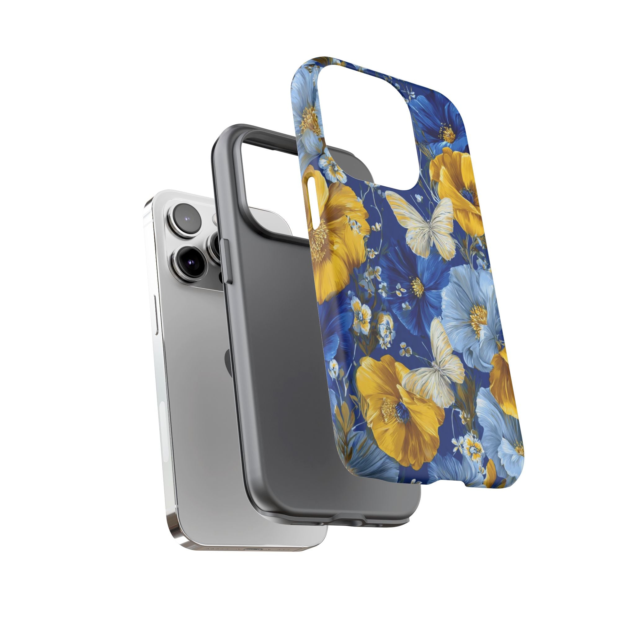 Floral Butterflies Phone Case — Blue & Yellow Tough Protective Cover