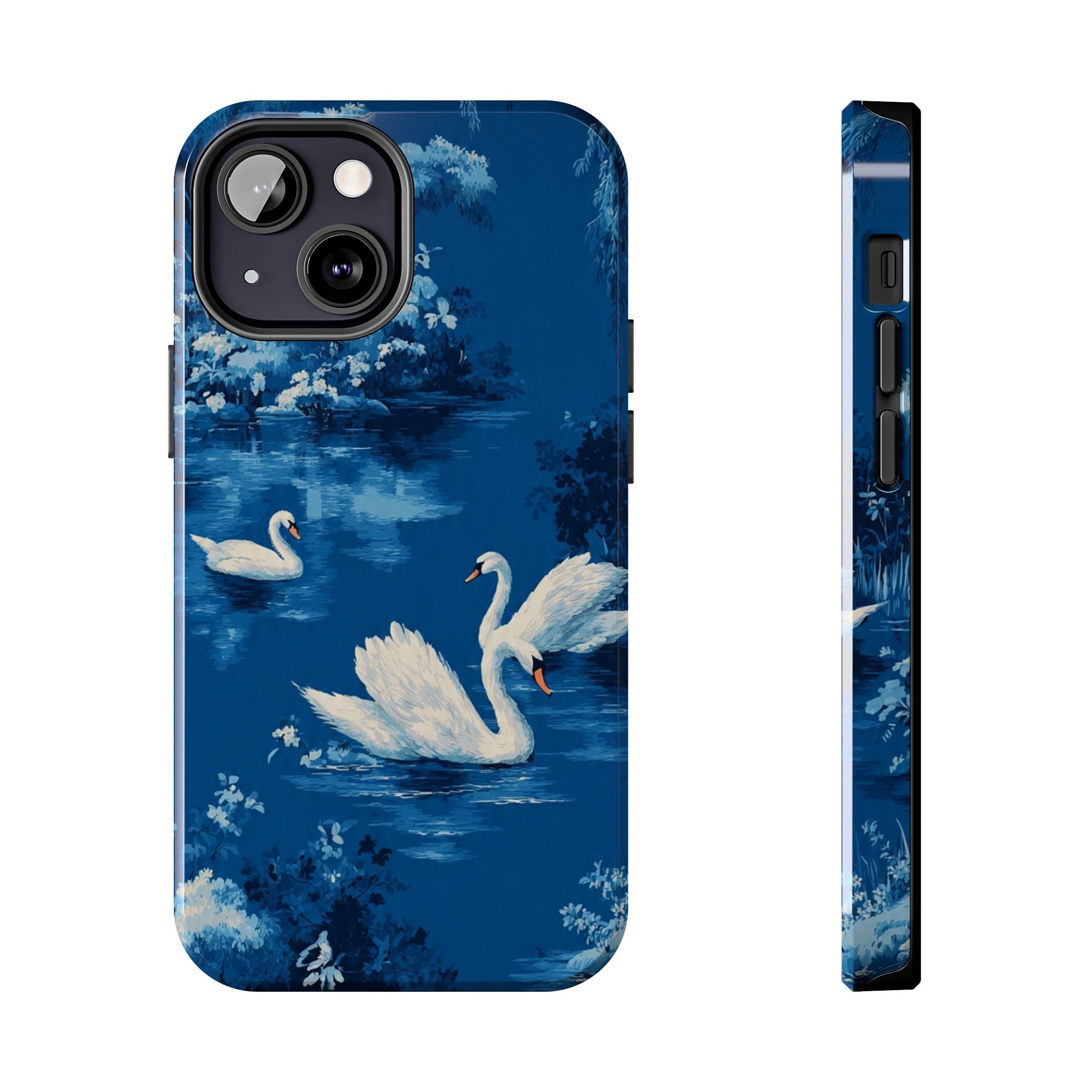 Swan Lake Tough Phone Case — Blue Vintage Swan Design, Durable Protective Cover