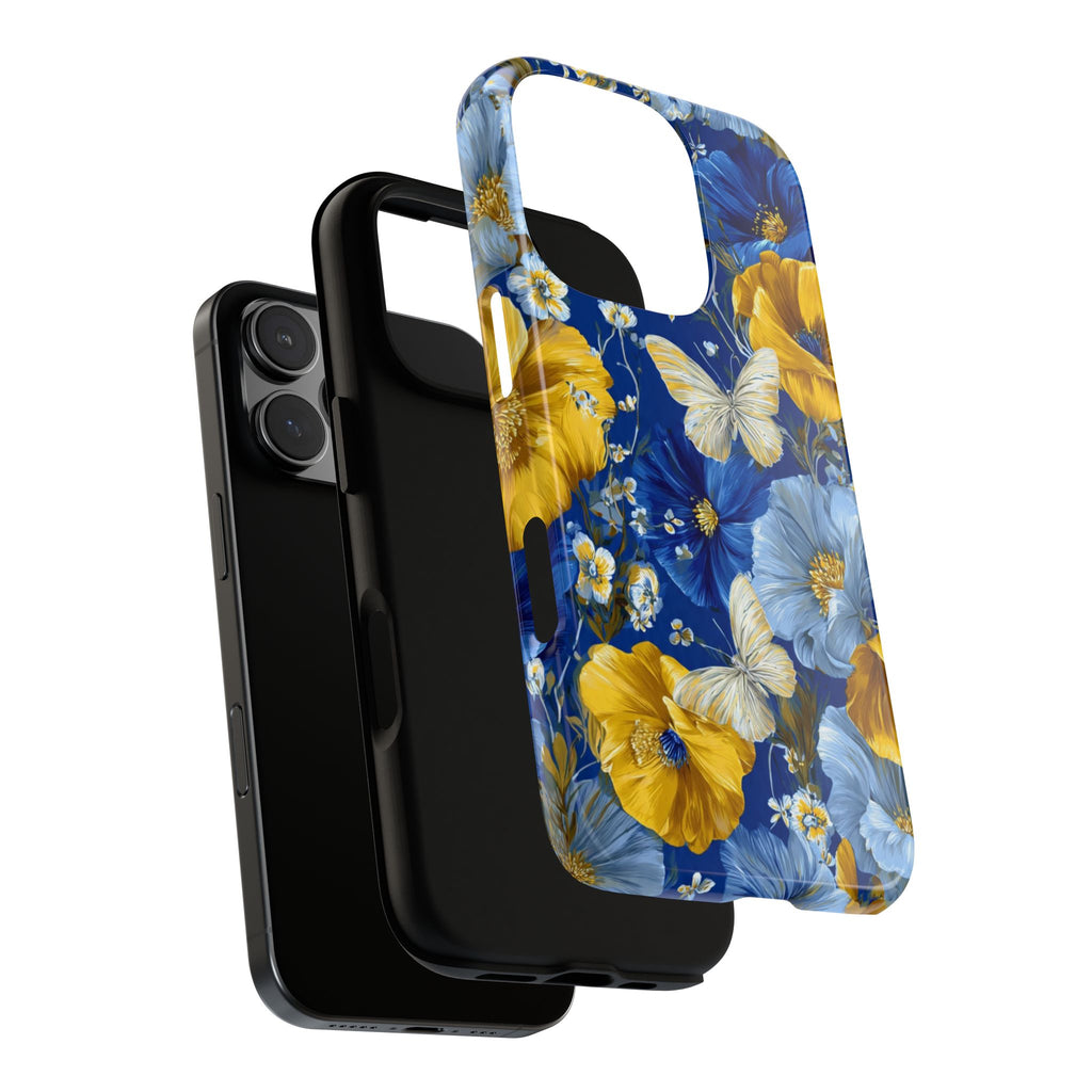 Floral Butterflies Phone Case — Blue & Yellow Tough Protective Cover