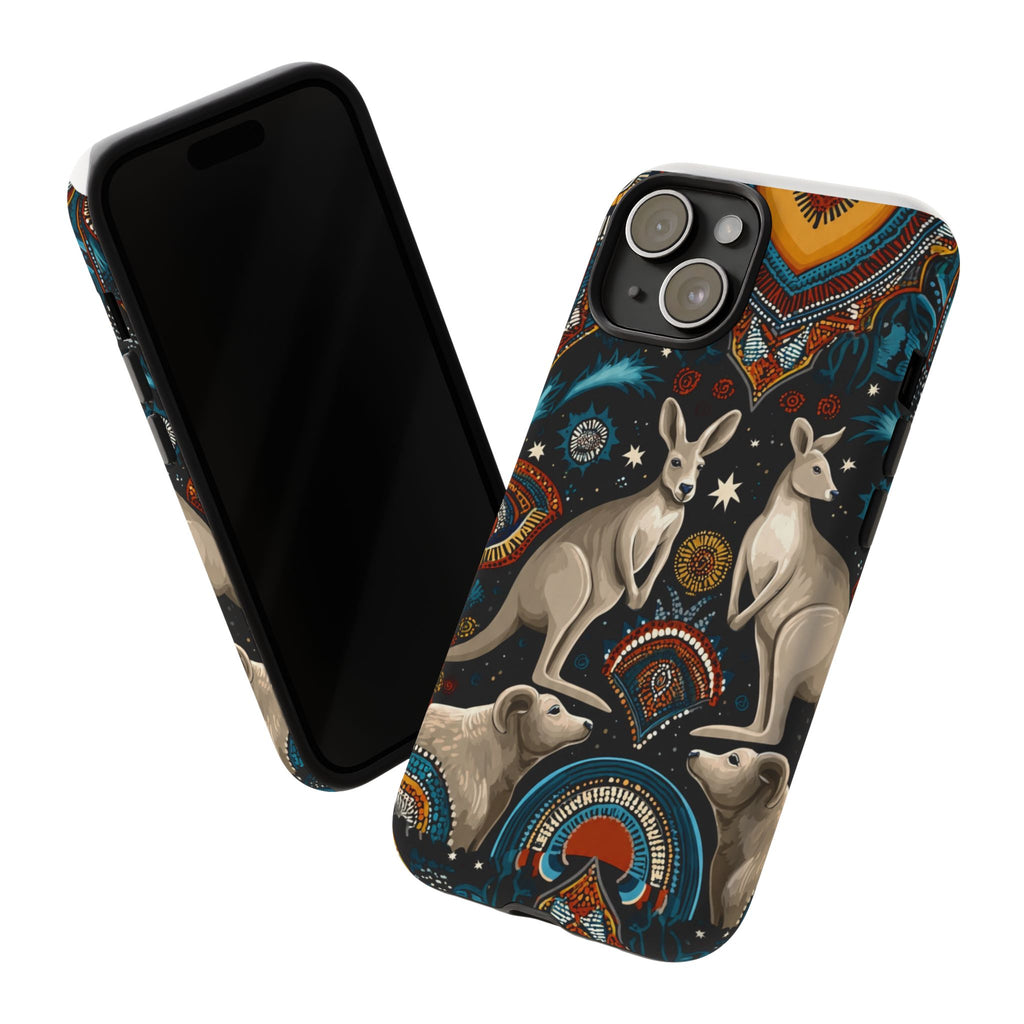 Kangaroo & Boomerang Tough Phone Case — Australian Wildlife Pattern