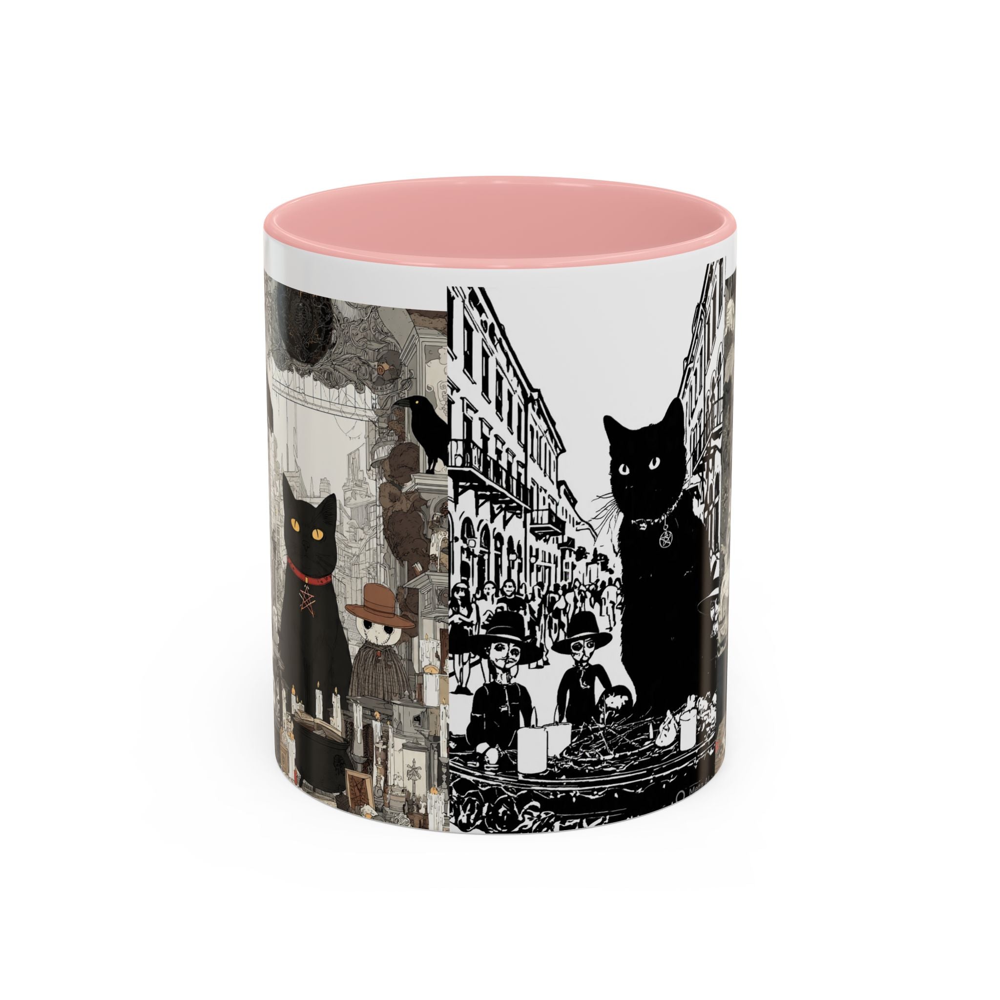 Black Cat Vintage Street Art Coffee Mug — 11/15oz Accent Ceramic