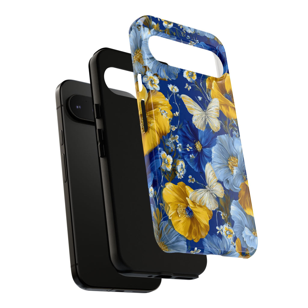 Floral Butterflies Phone Case — Blue & Yellow Tough Protective Cover