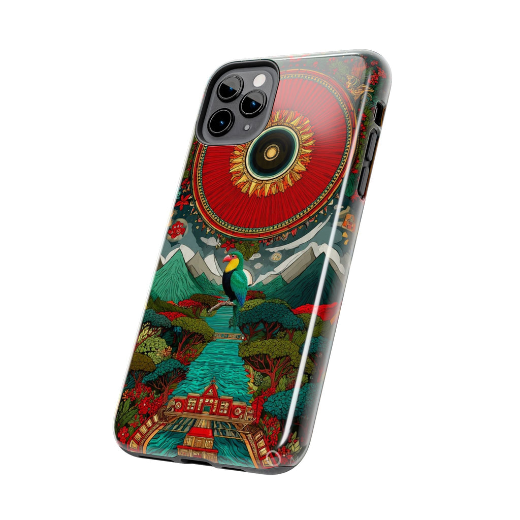 Tough Phone Case — Vibrant Tropical Mountain Bird Design