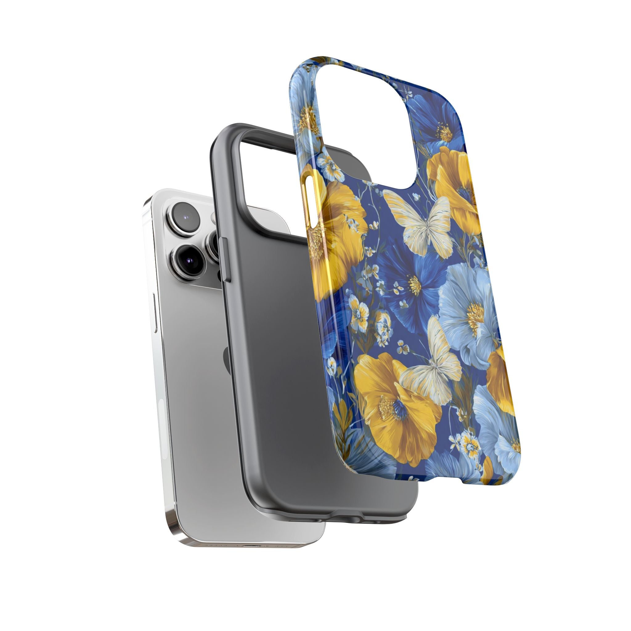 Floral Butterflies Phone Case — Blue & Yellow Tough Protective Cover
