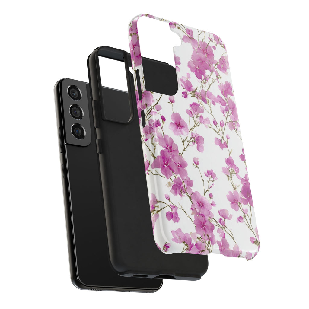 Floral Pink Blossoms Tough Phone Case — Durable Protective Phone Cover with Watercolor Cherry Blossom Design