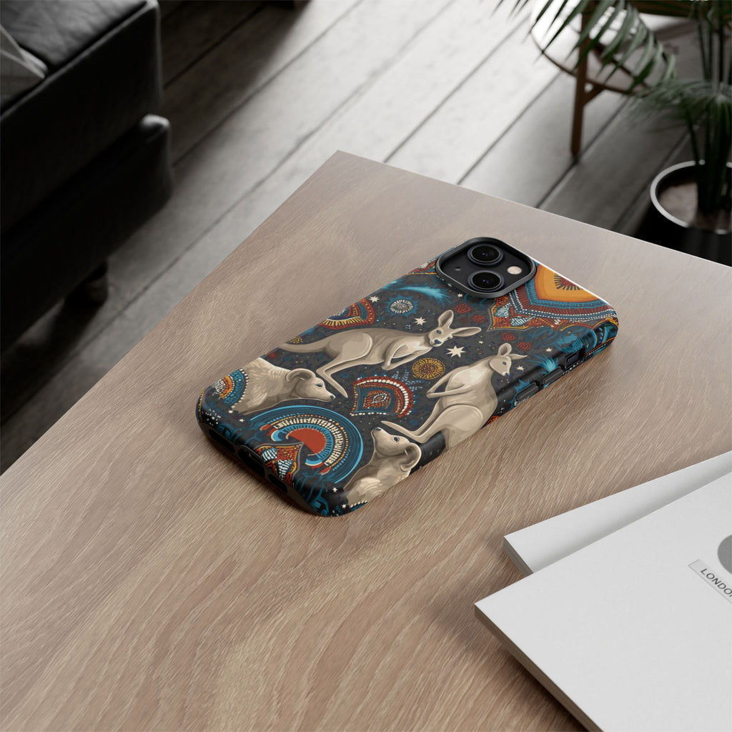 Kangaroo & Boomerang Tough Phone Case — Australian Wildlife Pattern