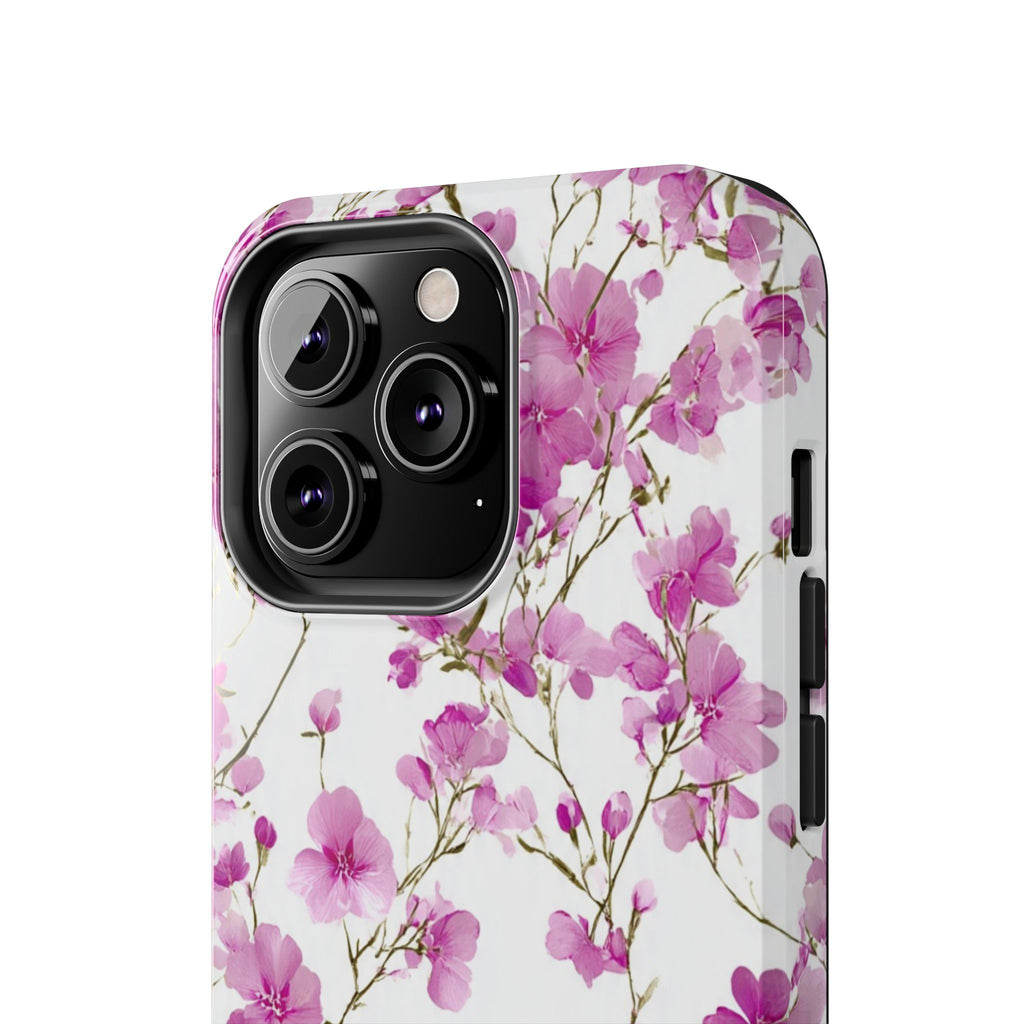 Floral Pink Blossoms Tough Phone Case — Durable Protective Phone Cover with Watercolor Cherry Blossom Design